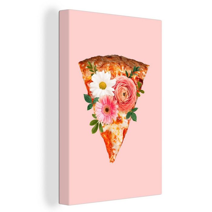 OneMillionCanvasses® Leinwandbild Pizza - Blumen - Stilleben (1 St) Leinwandbild fertig bespannt inkl. Zackenaufhänger Gemälde