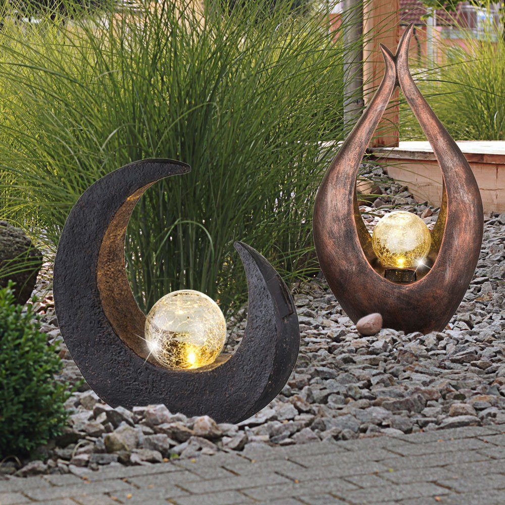 Kugel Gartenleuchte, Solar Mond Garten verbaut, LED-Leuchtmittel etc-shop LED Boden Glas Weg Außen Lampen 2x fest bronze