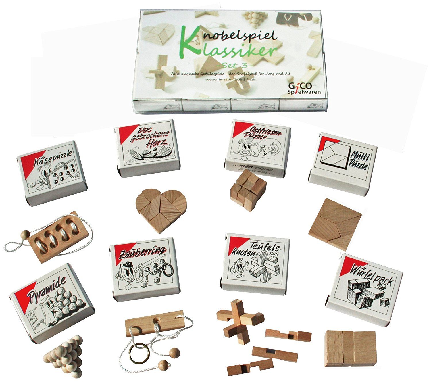 GICO Spielesammlung GICO Knobelspiel Klassiker Set 3 - 8 Geduldspiele - 2182