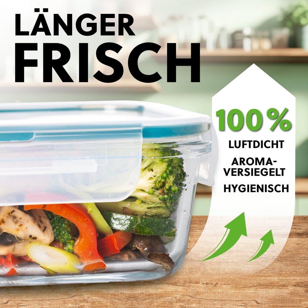 GOURMETmaxx Frischhaltedose, Glas, (6-tlg), mit 4-fach-Klickverschluss Spülmaschinengeeignet