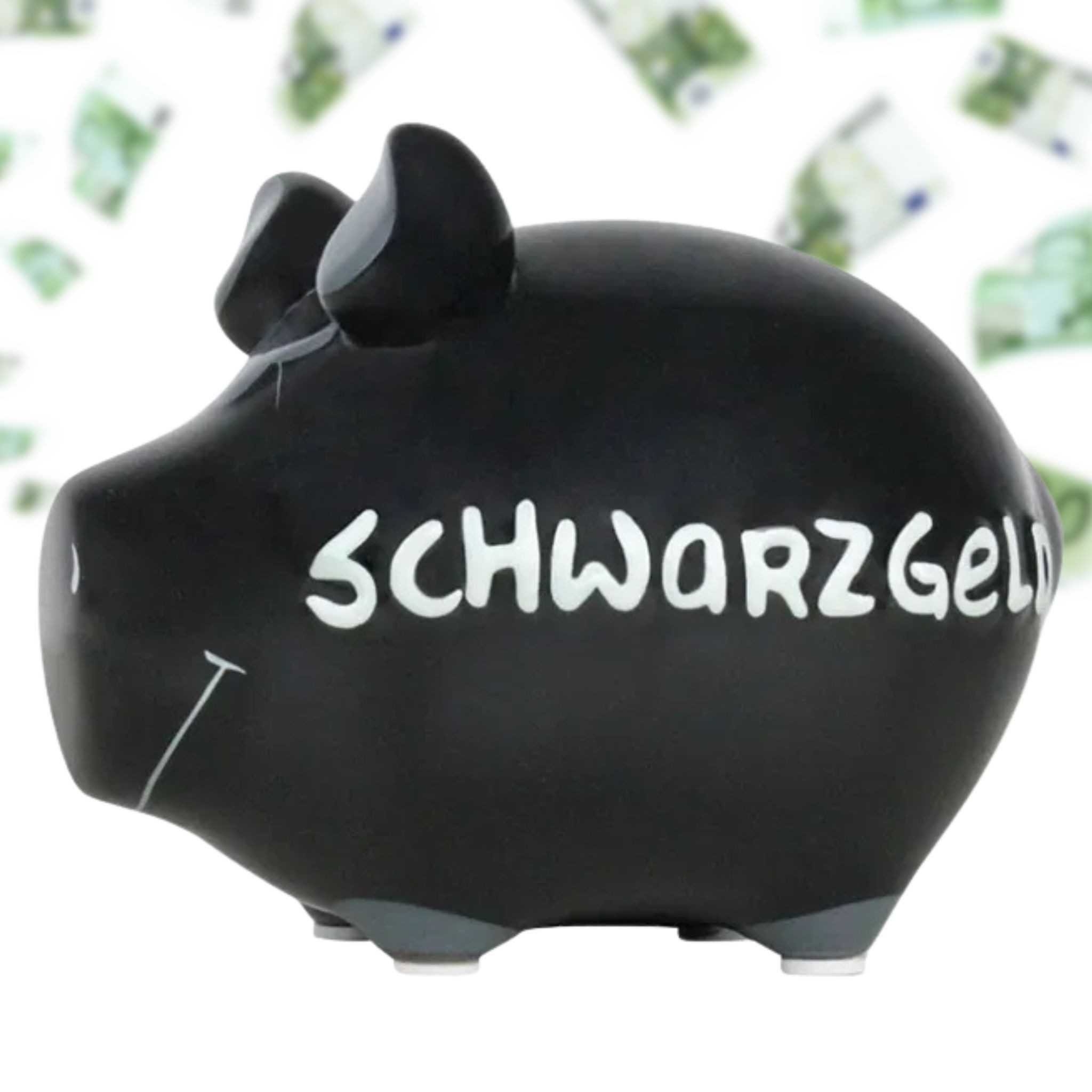 matches21 HOME & HOBBY Spardose Lustige Spardose Sparschwein SCHWARZGELD schwarz 12,5 cm, Keramik Sparbüchse - Gummistopfen zum Öffnen