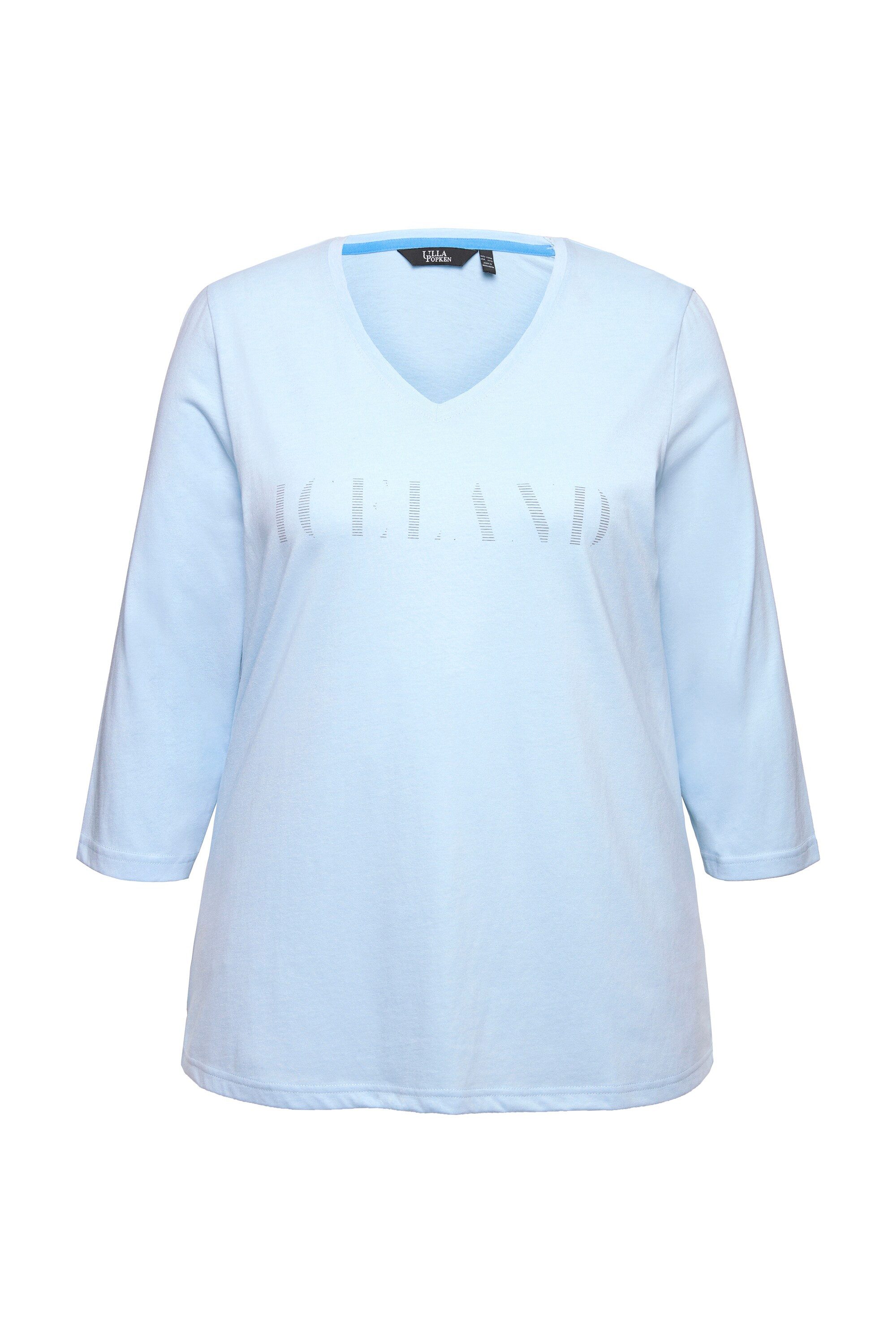 Ulla Popken T-Shirt Shirt Schriftmotiv Classic V-Ausschnitt 3/4-Arm günstig online kaufen