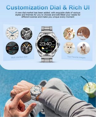 Lige Smartwatch (1,32 Zoll, iOS / Android), Herren Android iOS Rund Mit Telefonfunktion Blutdruck Wasserdicht