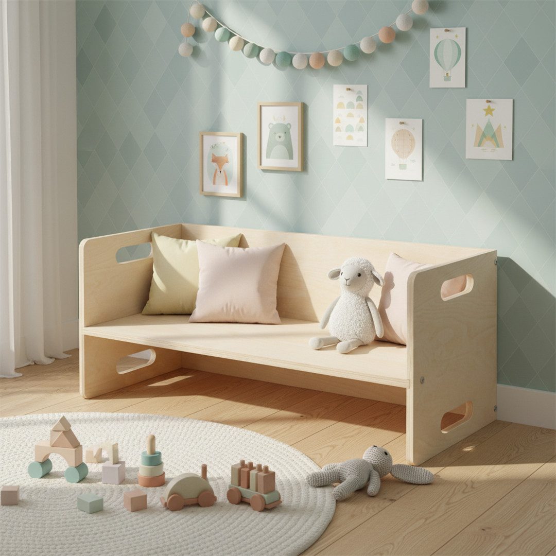 Bellabino Kindersitzgruppe Aki, 3 verschiedene Sitzhöhen, (1x Bank), natur unbehandelt, 2in1 als Sitz oder Tisch nutzbar