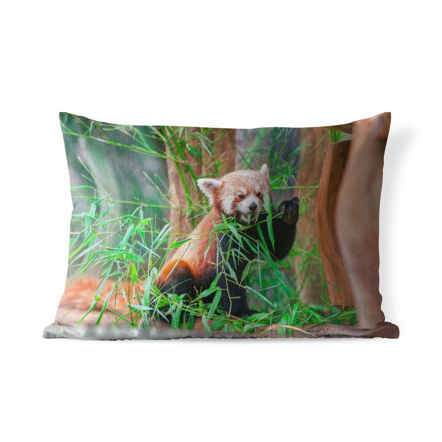 MuchoWow Dekokissen Roter Panda - Bambus - Grün, Outdoor-Dekorationskissen, Polyester, Dekokissenbezug, Kissenhülle