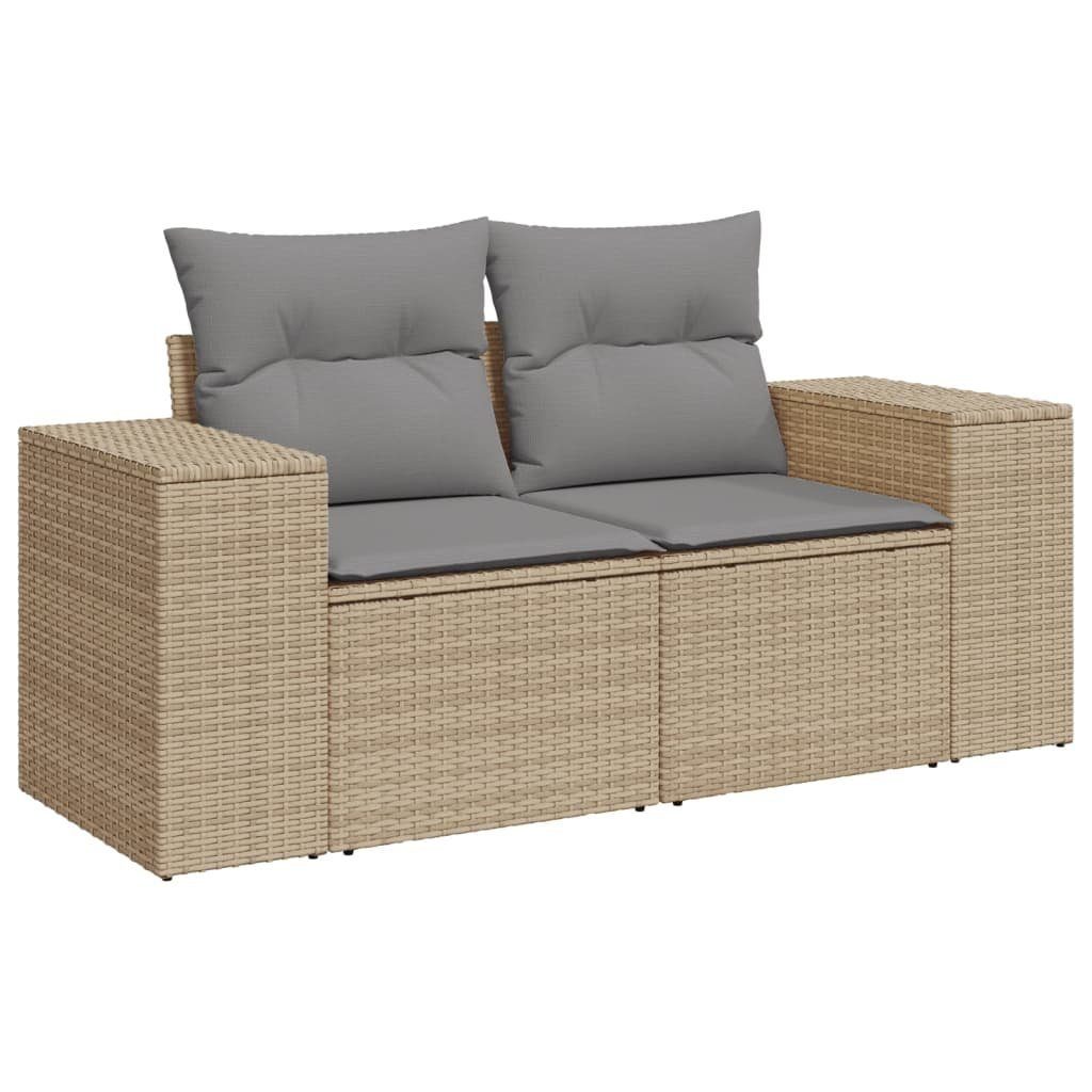 vidaXL Loungesofa Gartensofa mit Kissen 2-Sitzer Beige Poly Rattan, 1 Teile