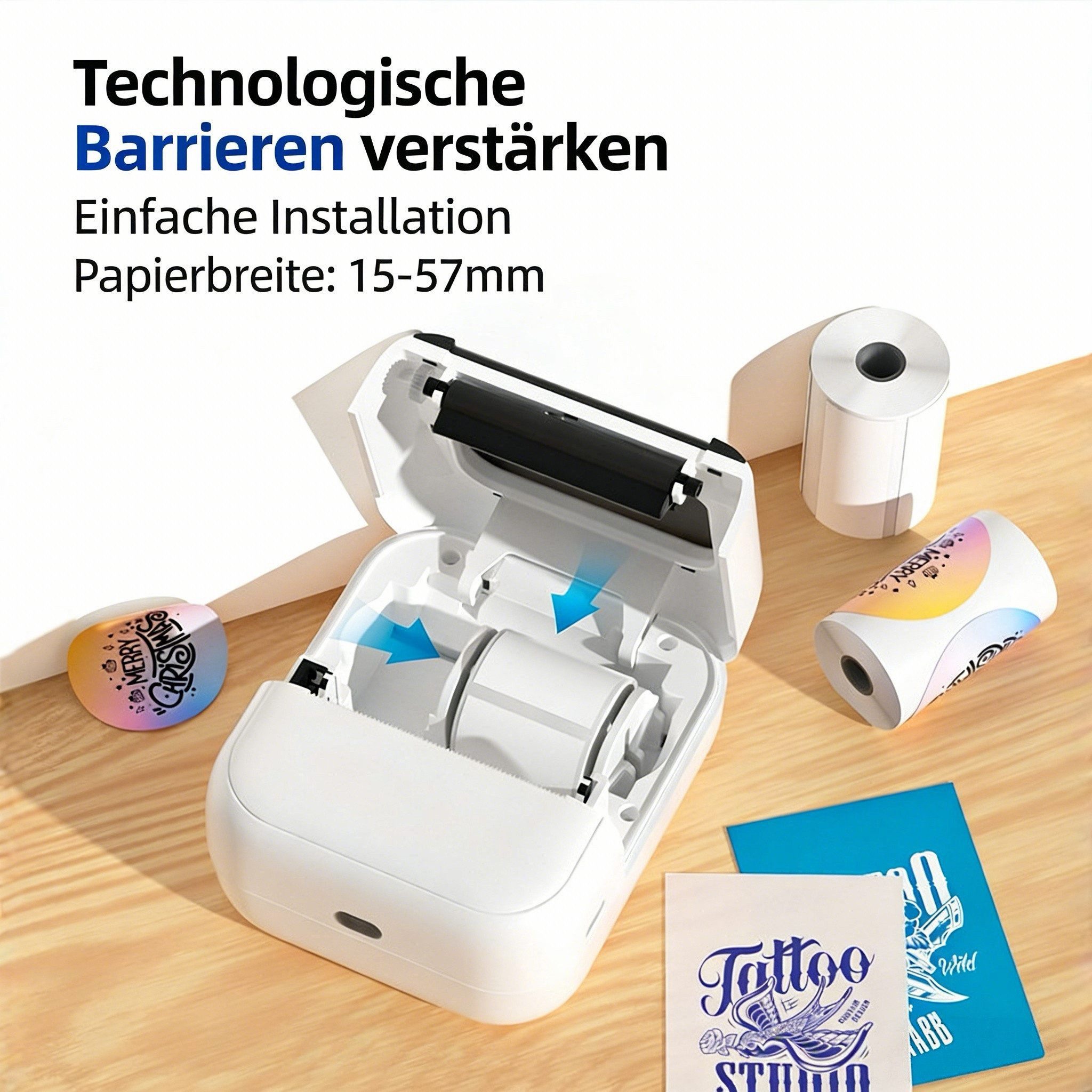 Luckice Tragbarer Thermodrucker Mini-Drucker Schablonendrucker Etikettendrucker, (Barcode-Drucker, Fotodrucker mit Bluetooth-Verbindung, große Auswahl an Grafik- und Textvorlagen)