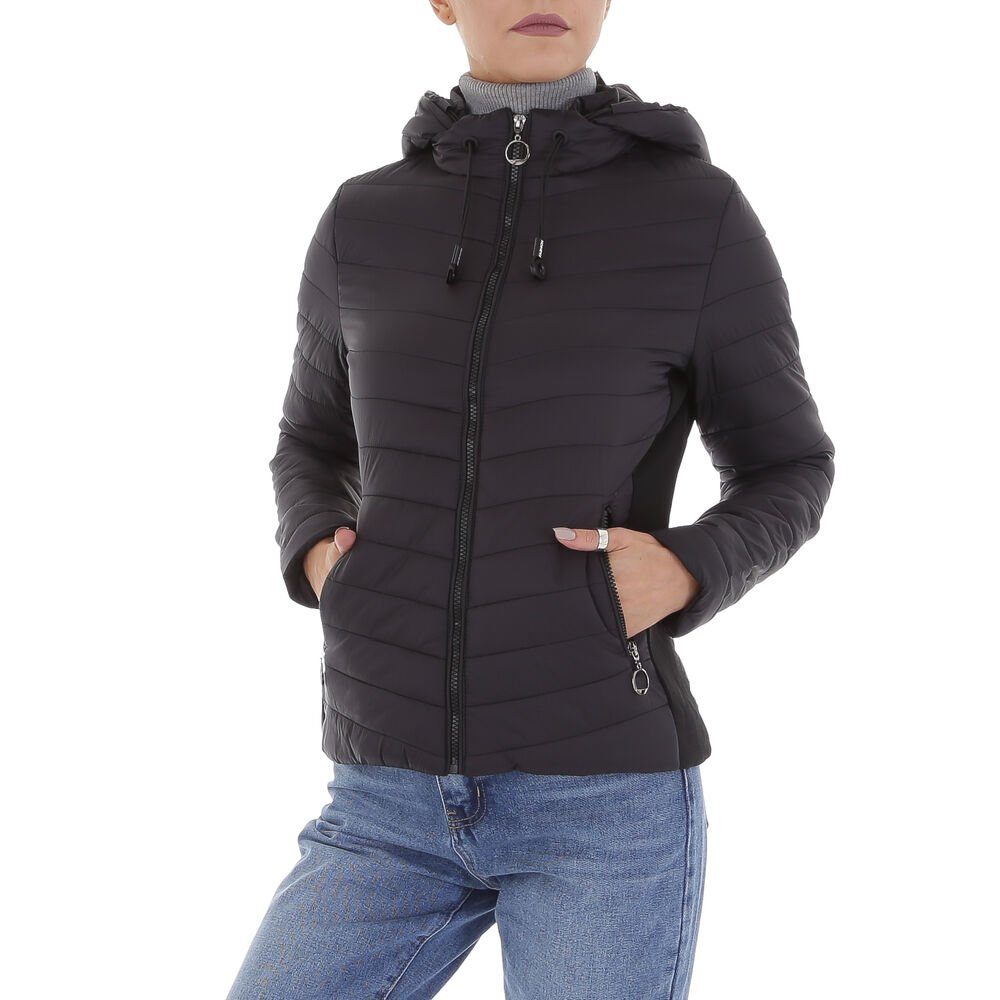 Ital-Design Steppjacke Damen Freizeit Kapuze Gefüttert Übergangsjack in Schwarz | Jacken