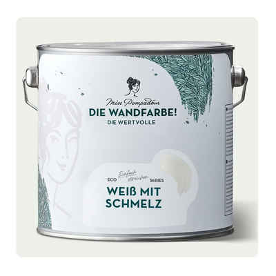 MissPompadour Wandfarbe Weiß mit Schmelz - matte Wandfarbe mit sehr hoher Deckkraft 2,5 L, geruchsneutrale und spritzfreie Innenfarbe, wasserbasiert