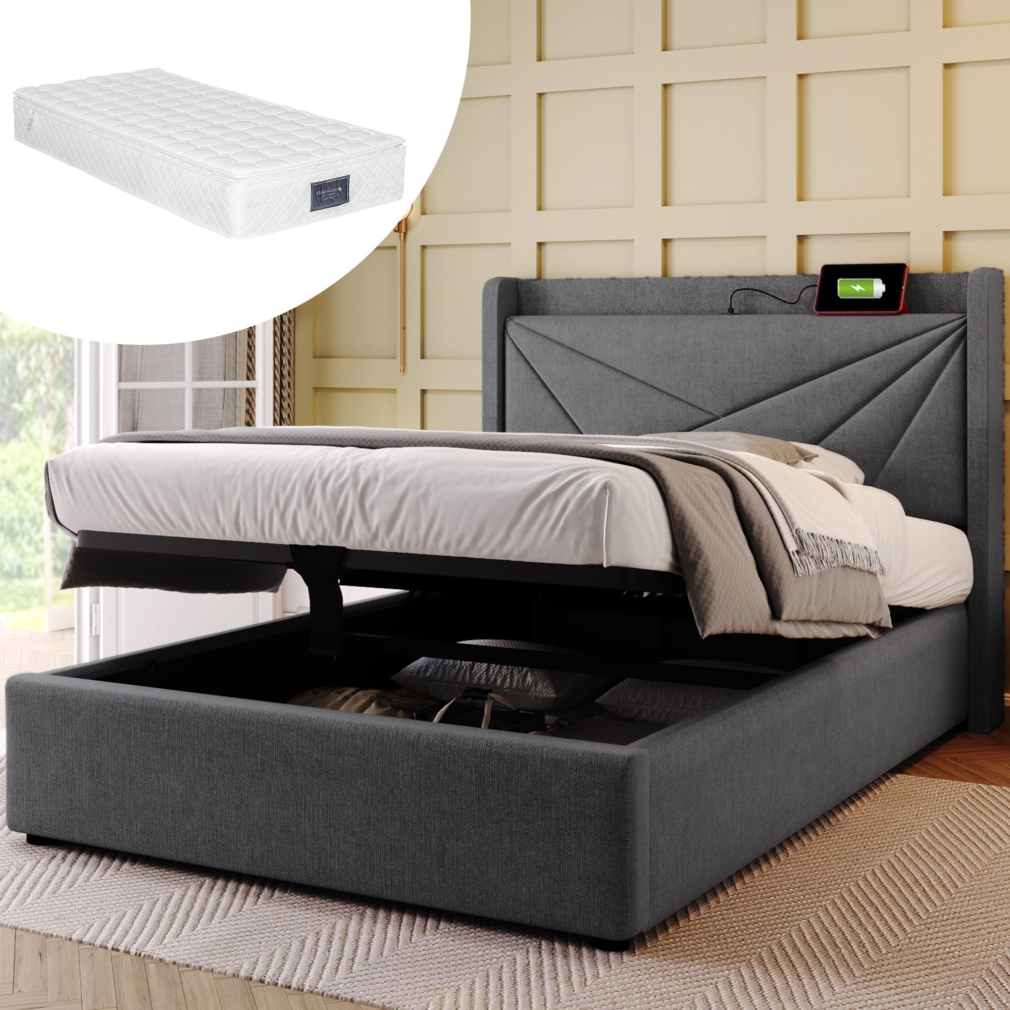 STILVORA Polsterbett 90x200 Stauraumbett Jugendbett mit günstig online kaufen