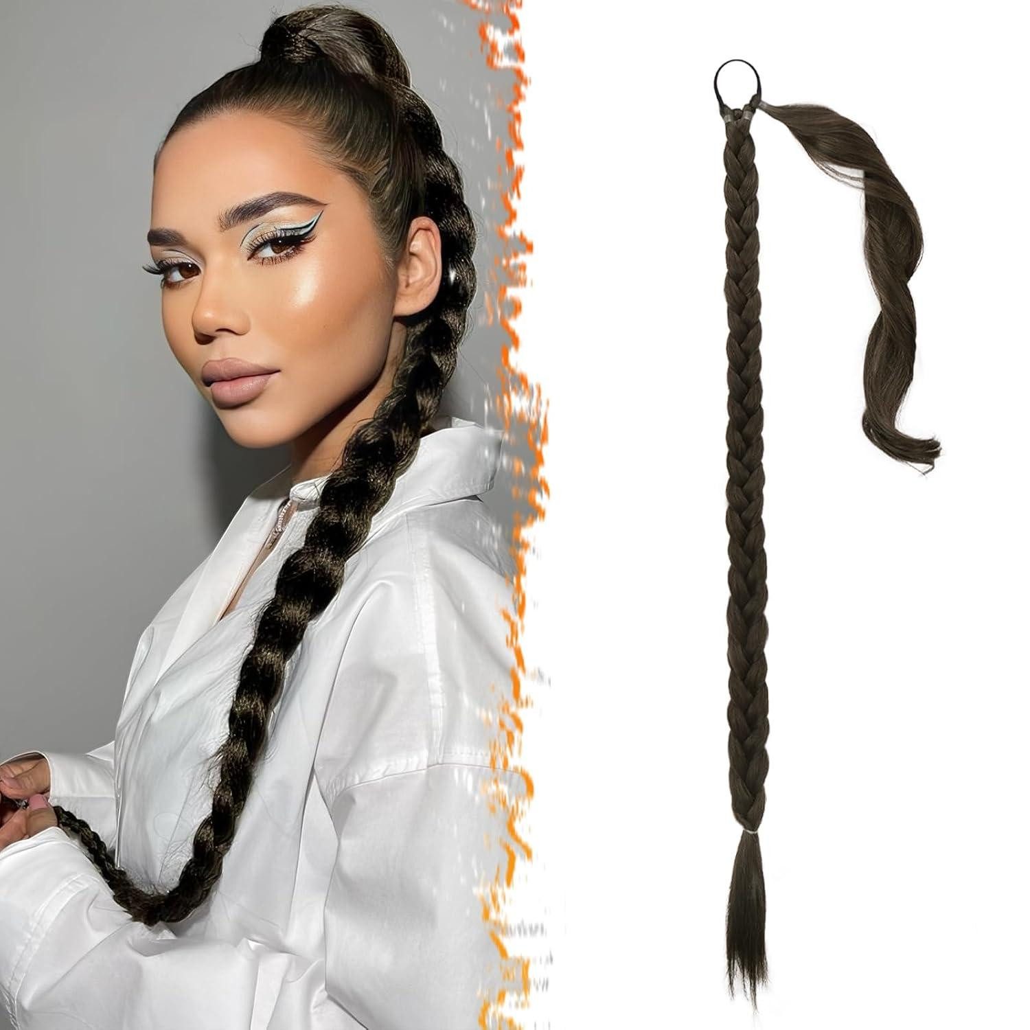 Kunsthaar-Extension 76cm Braid Extensions Pferdeschwanz Verlängerung Lang Braun