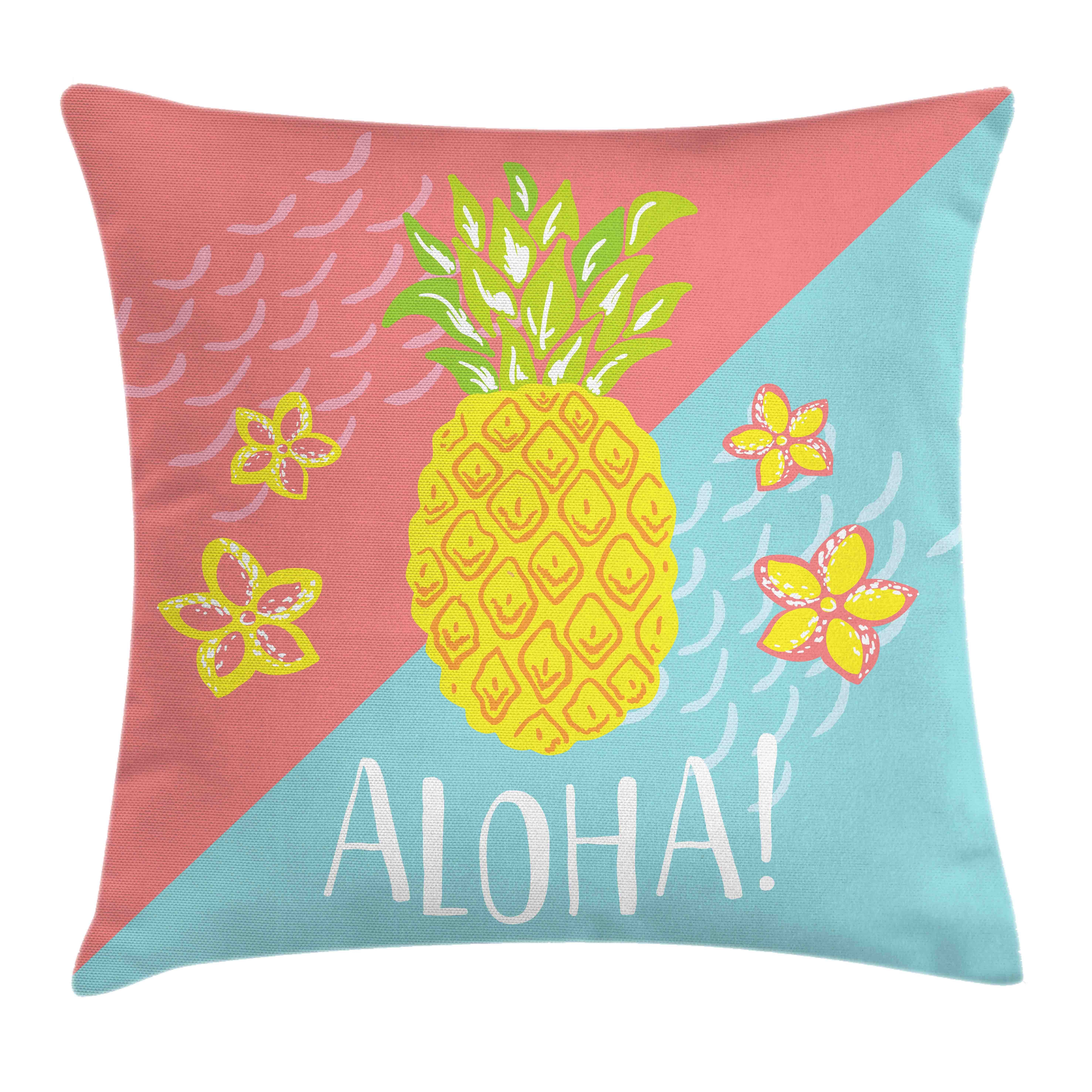 Kissenbezüge Waschbar mit Reißverschluss Kissenhülle mit Farbfesten Klaren Farben Beidseitiger Druck, Abakuhaus (1 Stück), Aloha Blumen und Ananas-Muster