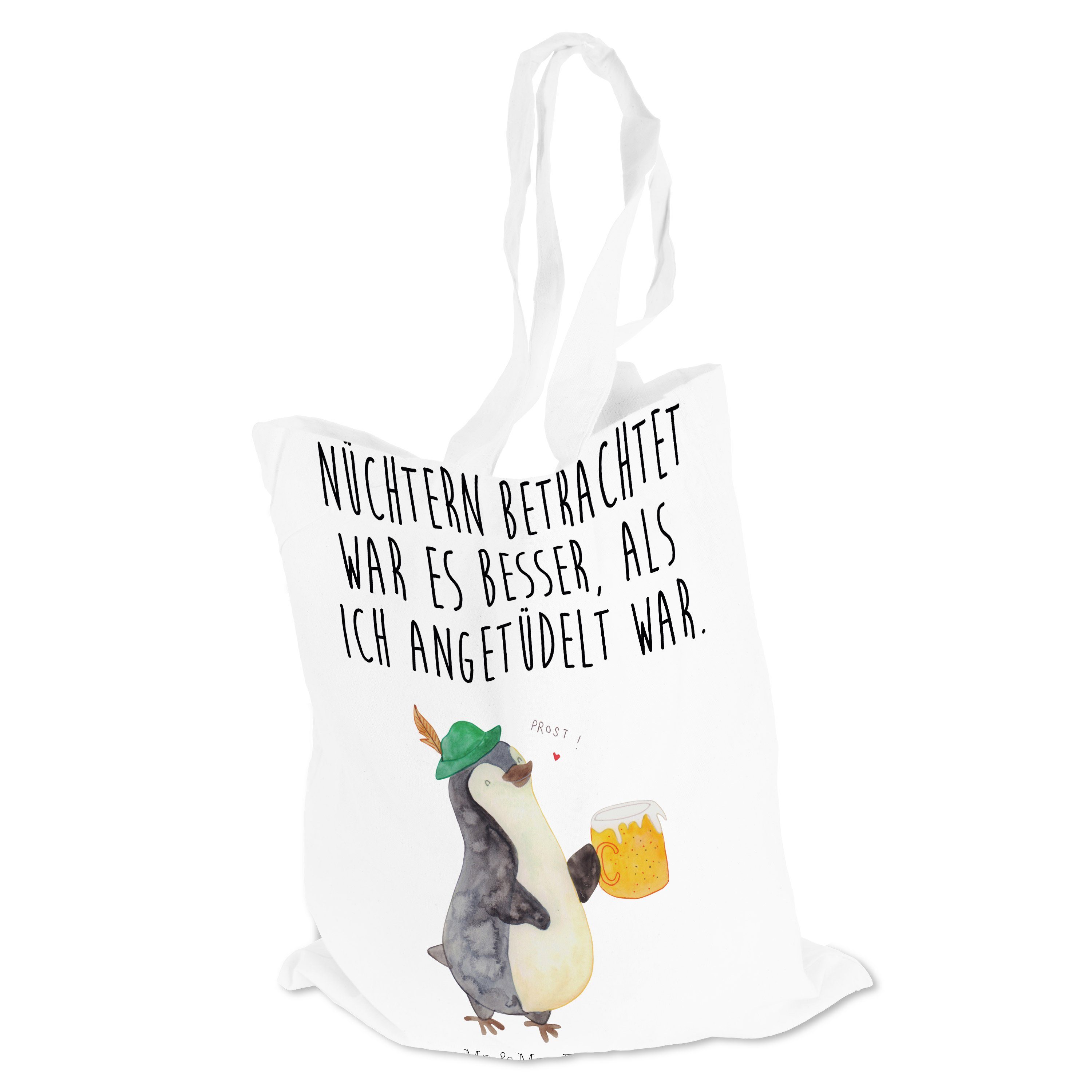 Tragetasche Mrs. Pinguine, Panda Beute Weiß Mr. (1-tlg) Geschenk, & - Bierchen, Jutebeutel, Pinguin - Bier