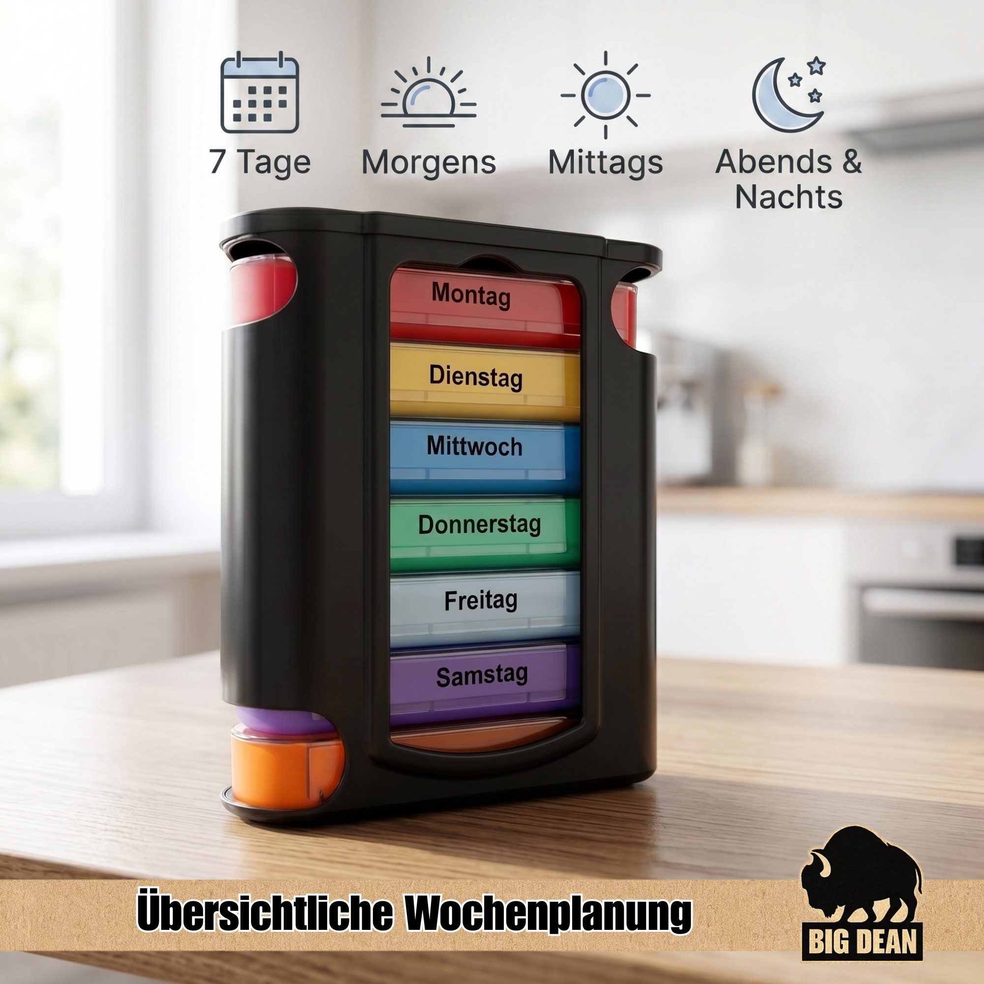 BigDean Pillendose 10er Set Tablettenbox 7 Tage Wochenbox mit 4 Fächern pro Tag (Set, 10 St), 100% BPA-frei, sichere Klappverschlüsse, herausnehmbare Tagesboxen