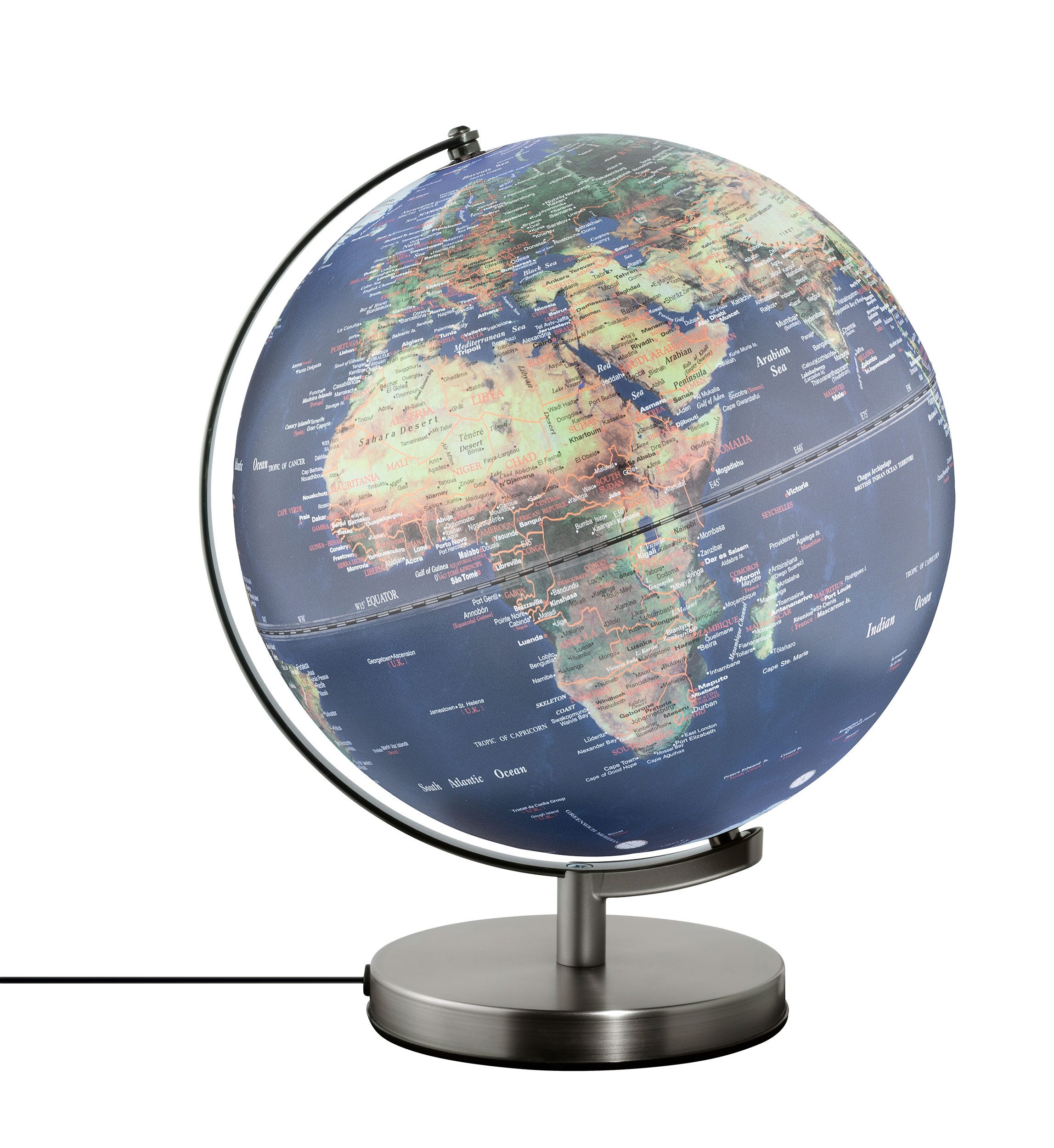 TROIKA Globus STELLAR LIGHT, LED Globus mit Beleuchtung & drehbarer Achse, Metallfuß, (30 cm Durchmesser), 30 x 30 x 38 cm, englische Beschriftung, verschiedene Farben