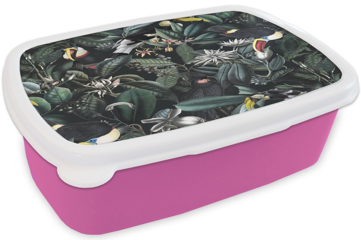 (2-tlg), Kunststoff, für rosa Mädchen, Kinder, Blätter, Blumen Tukan Lunchbox Snackbox, - Erwachsene, Kunststoff Brotdose Brotbox MuchoWow -