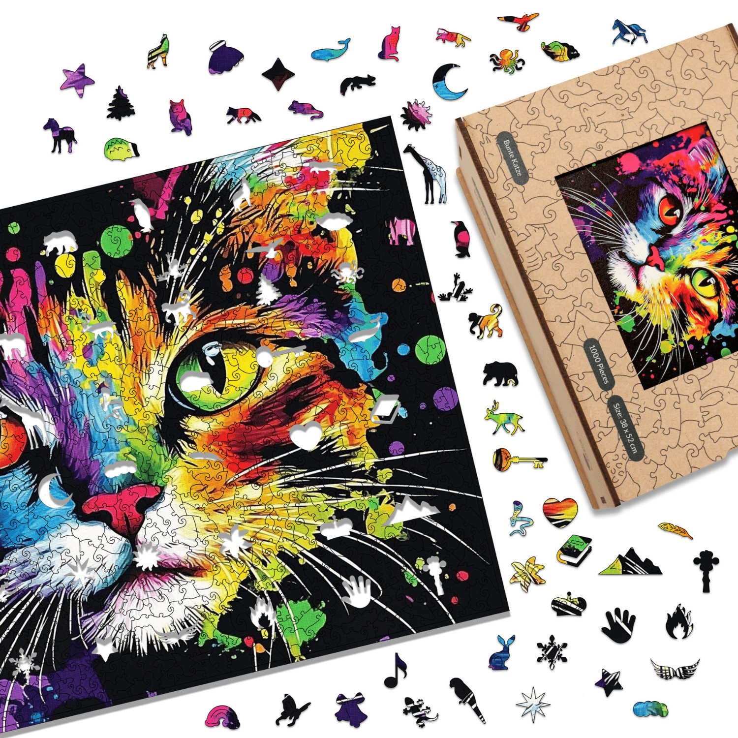 MagicHolz Puzzle MagicHolz Bunte Katze Holzpuzzle, 1000 Puzzleteile