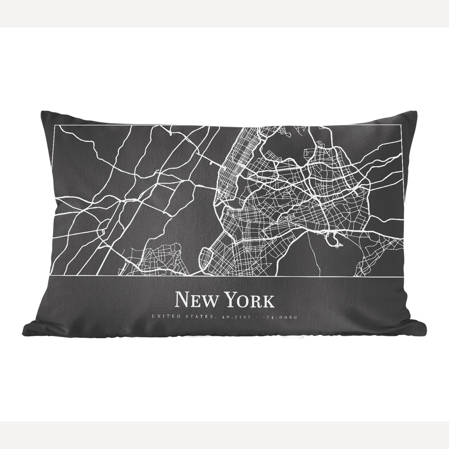 MuchoWow Dekokissen Karte - New York - Stadtplan - Karte, Wohzimmer Dekoration, Zierkissen, Dekokissen mit Füllung, Schlafzimmer