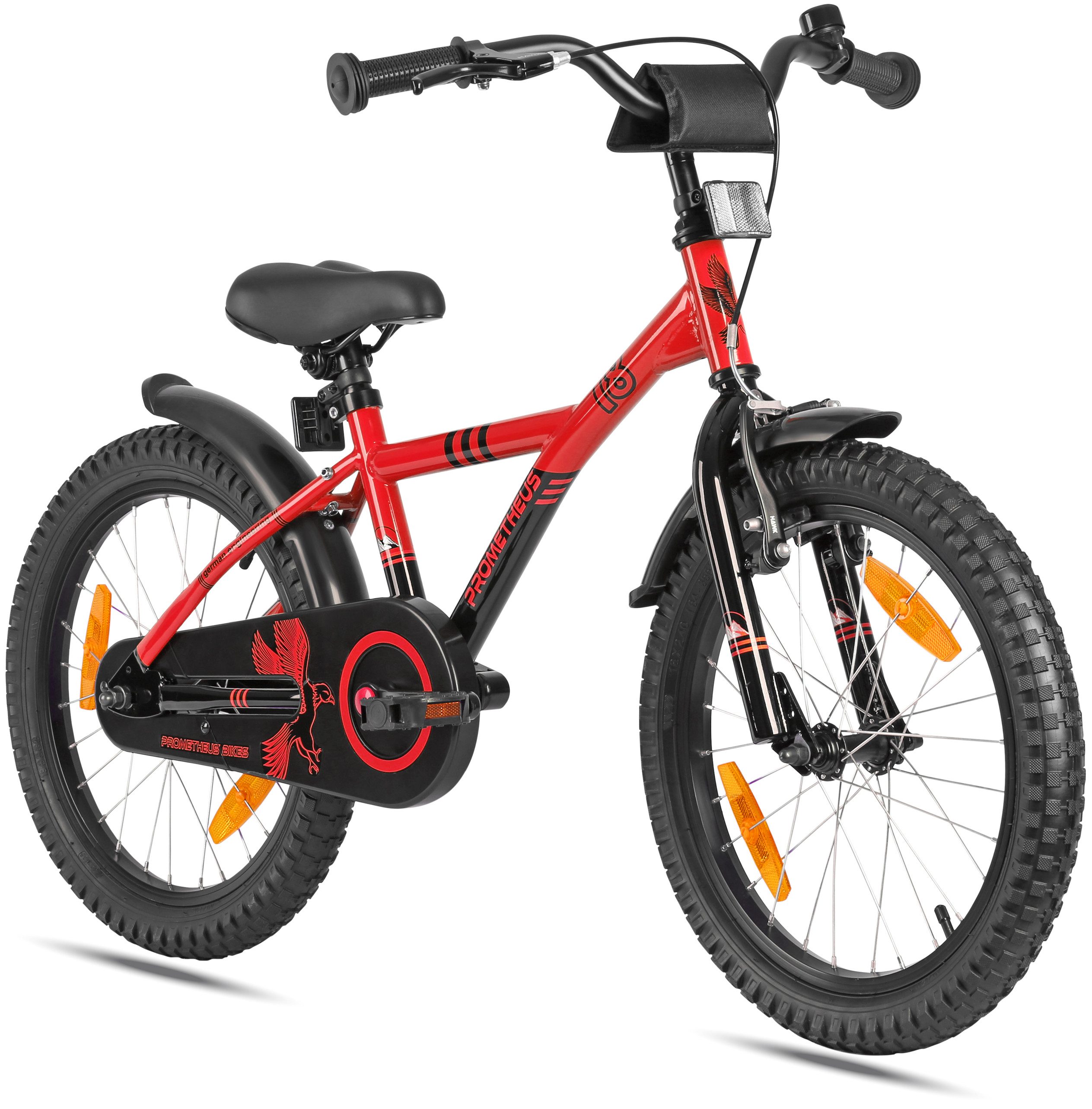 PROMETHEUS BICYCLES Kinderfahrrad HAWK 18 Zoll ab 5 - 6 Jahre, 1 Gang, Junge Mädchen Fahrrad Kinder mit Rücktrittbremse Fahrradständer