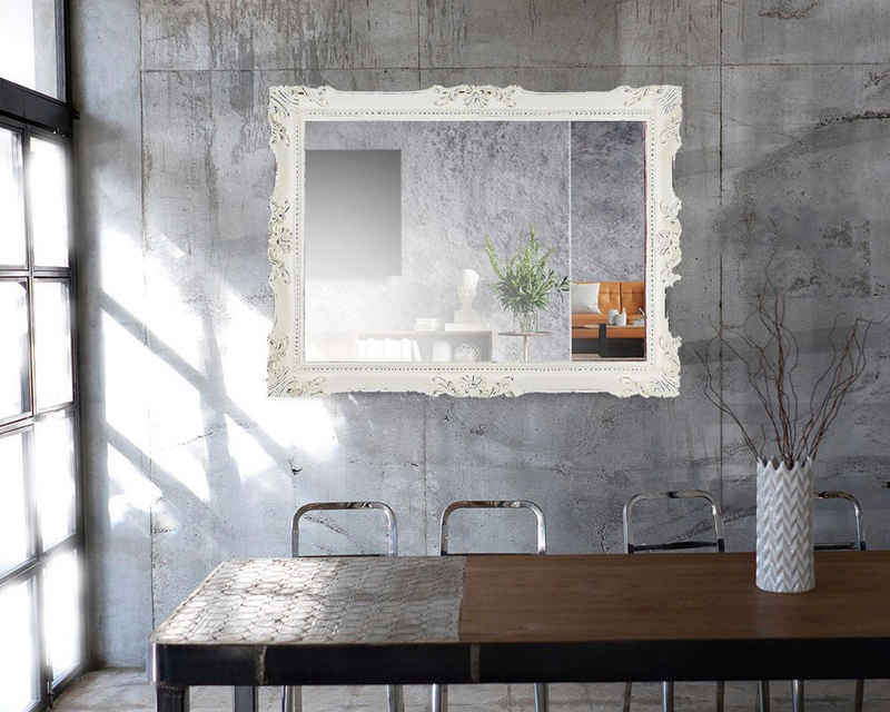 ASR Rahmendesign Wandspiegel Modell Provence (Designer Spiegel im Vintage Stil, Leinenweiß, modern), Größe außen: 82cm x 62cm x 5,5cm