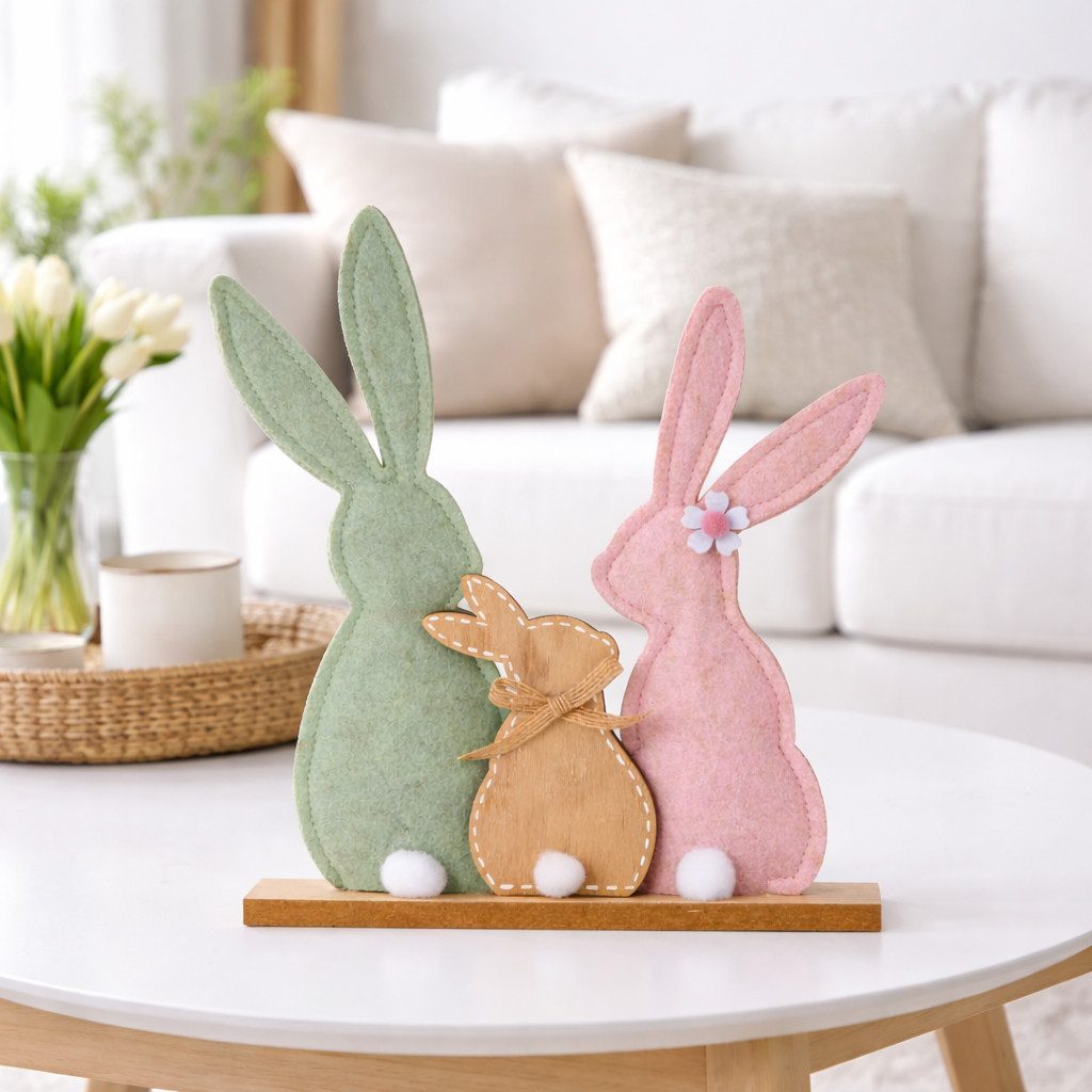 LB H&F Lilienburg Osterhase Deko Ostern Frühling Frühjahr Tisch Dekoration Osterdeko Filz (Kaninchen Shabby Vintage Hygge niedlich süß groß xl edel Design Frühlingsdeko Fensterbrett 2026 Liebe Familie Family Kaninchen modern Osterschmuck bunt Häschen Geschenk Mutter, Frühjahrsdeko zum hinstellen aufstellen kaufen Objekt), Tischdeko Tischschmuck Fenster Frühling Frühjahr Geschenk Idee Paar innen Tierfigur, Filz Filzhase Filzdeko Filzfigur bunt groß XL Osterhase), Osterfigur Hasenfigur, Figur Skulptur Wohnzimmer Eingang Eingangstüre Tischdekoration), Dekofigur Hase 3er GRUPPE OSTERHASEN rosa türkis