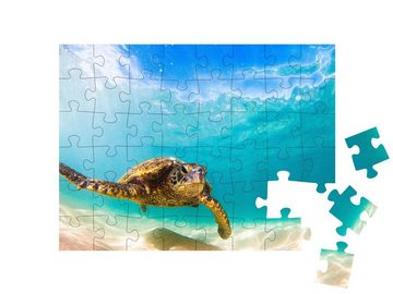 puzzleYOU Puzzle Grüne Meeresschildkröte von Hawaii beim Kreuzen, 48 Puzzleteile, puzzleYOU-Kollektionen Meeresschildkröten, Fische & Wassertiere