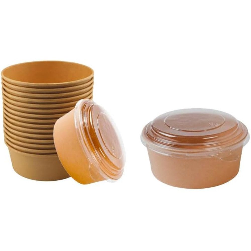Lauroo Einwegschale Salatschalen mit Deckel Kraftpapier Schalen - 750 ml - 150 Stück, (150-tlg)