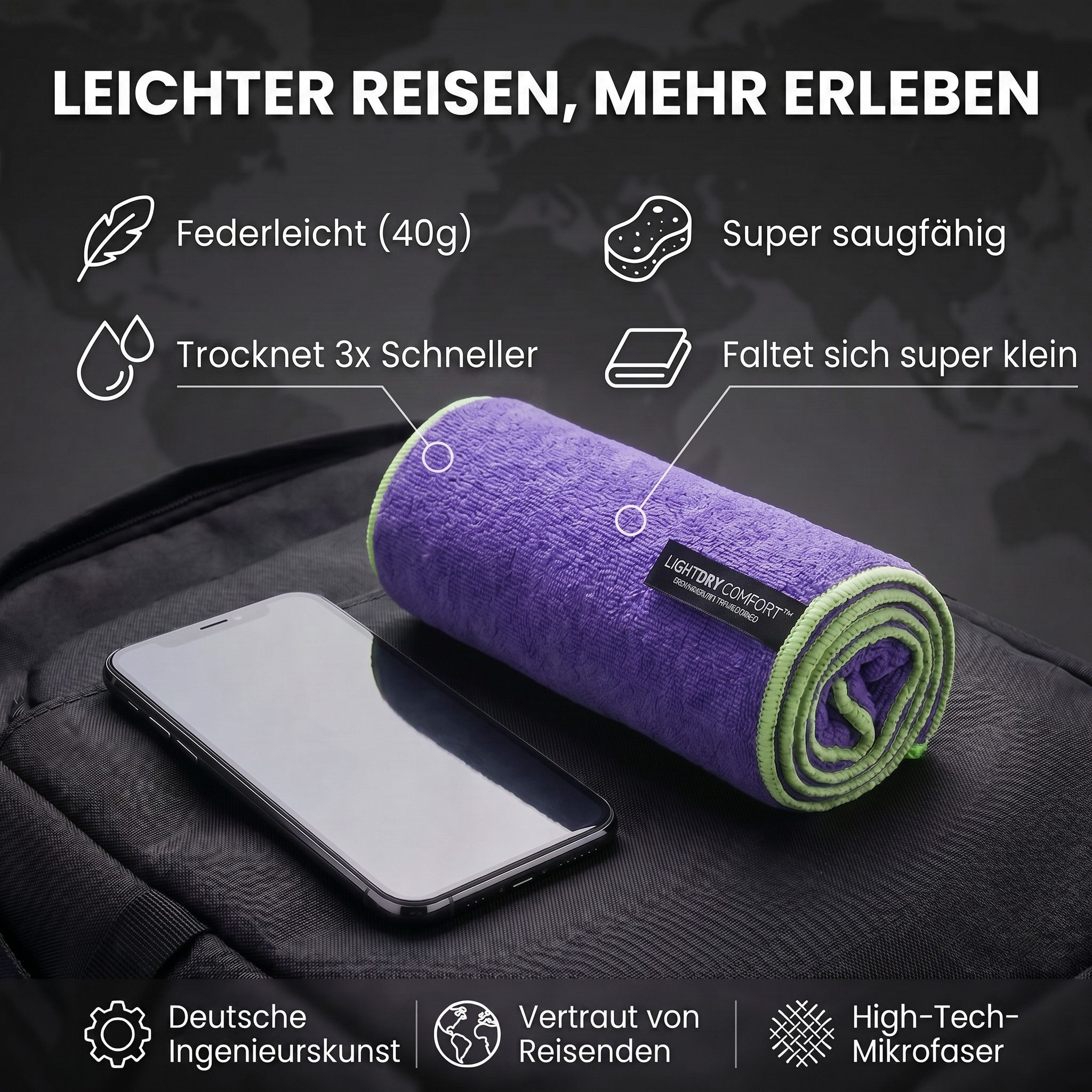 LightDry Reisehandtuch LightDry Reisehandtuch – Leichtes Mikrofaser-Sport und Strandhandtuch, Sport, Strand & Badehandtuch