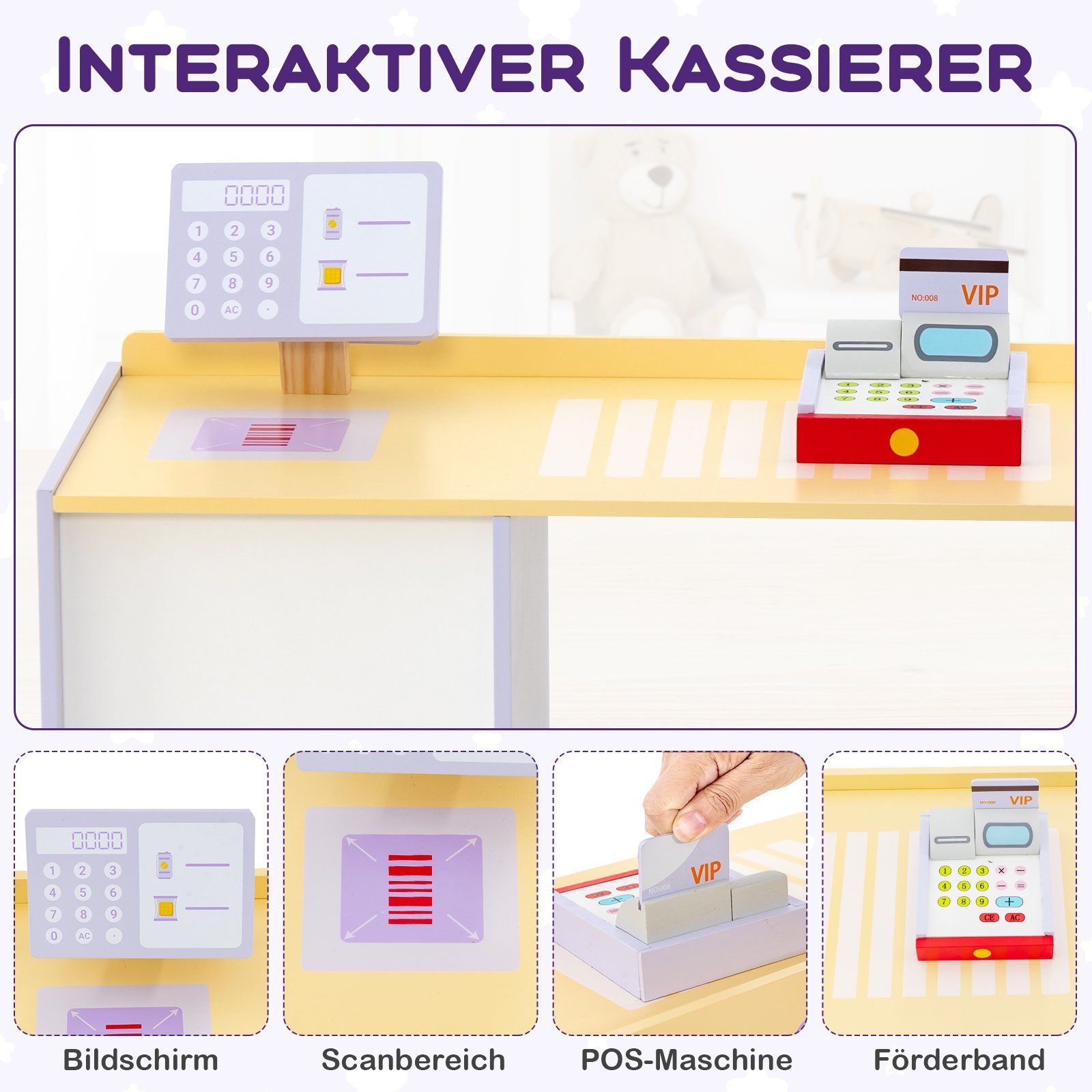 COSTWAY Kaufladen Holzspielzeug, Verkaufsstand mit Seitentheke günstig online kaufen