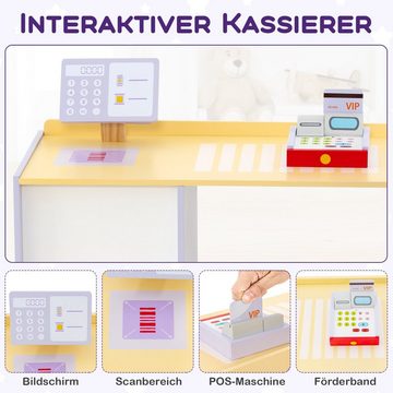 COSTWAY Kaufladen Holzspielzeug, Verkaufsstand mit Seitentheke