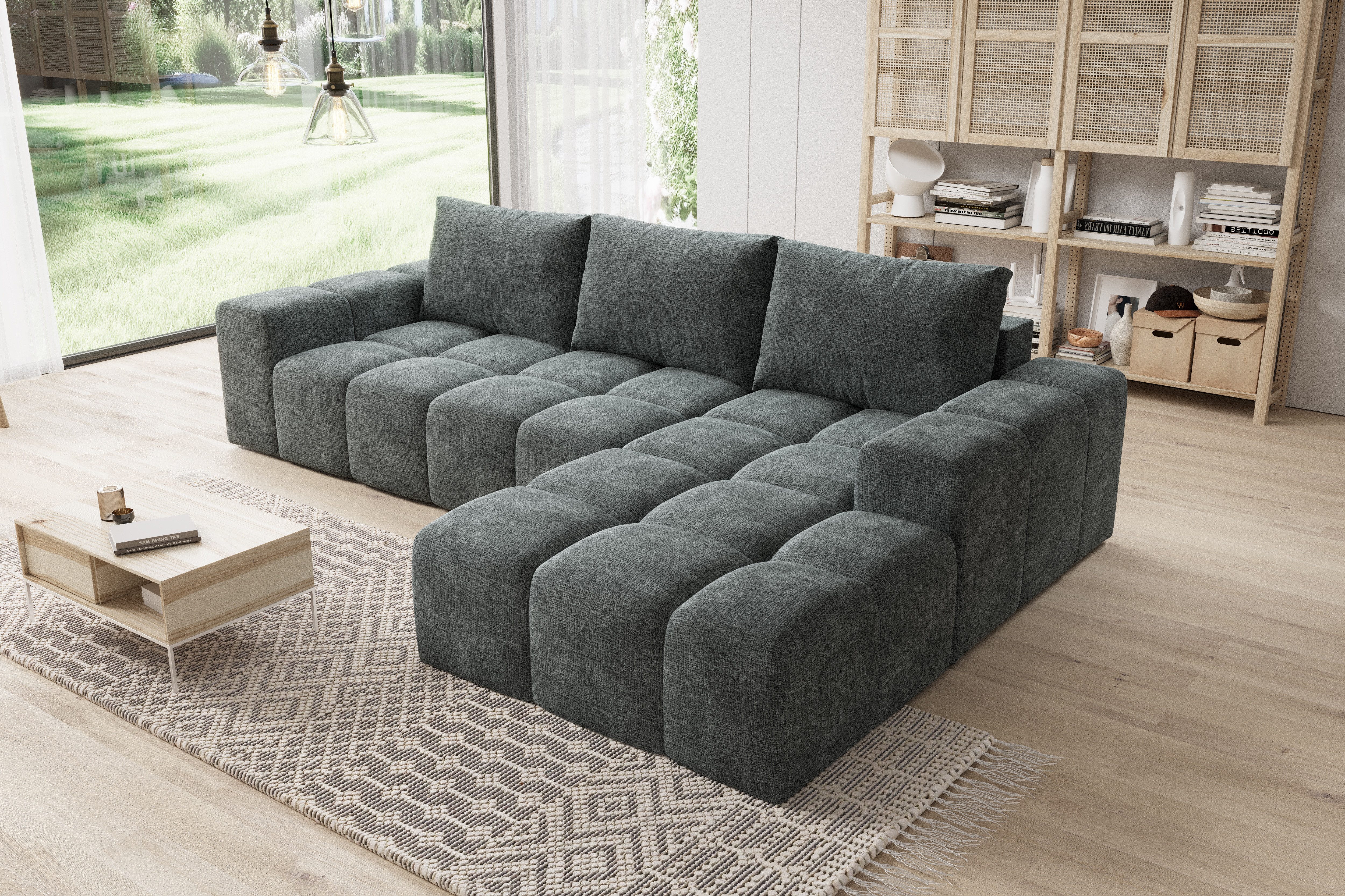 PROMETO Möbel Ecksofa Cento Couch L-Form,Sofa Links/Rechts Teddy-Bouclé, Web oder Cord-Stoff