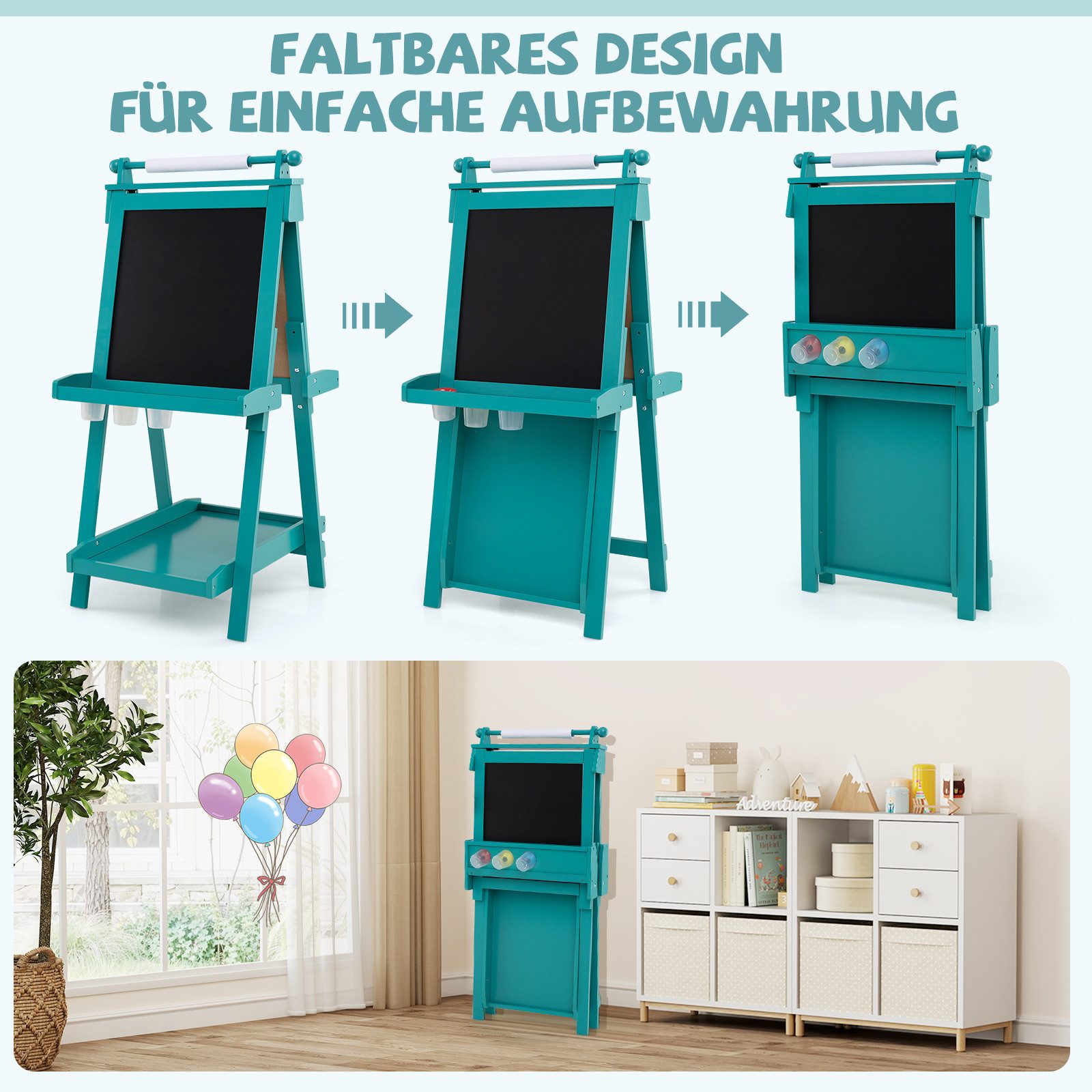 COSTWAY Standtafel, mit Whiteboard & Magnetischer Tafel, Klappbare