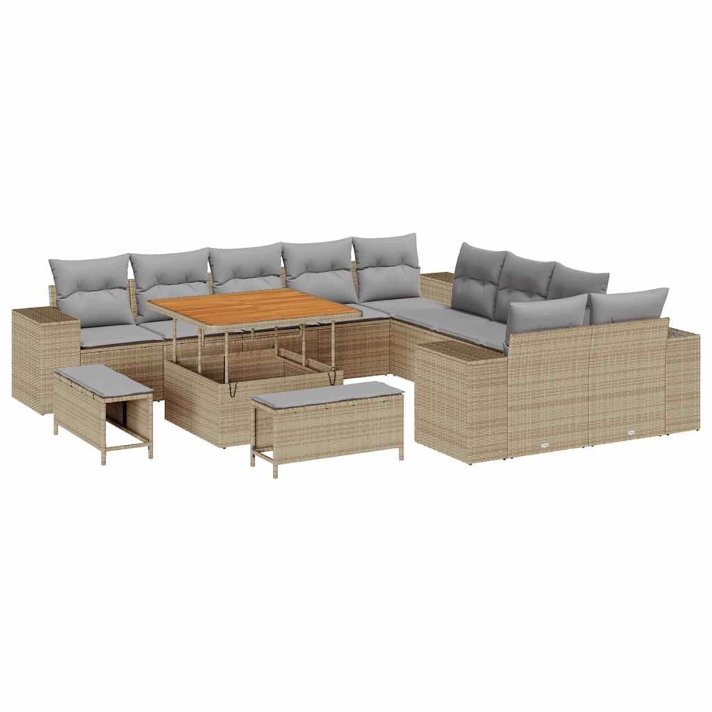 vidaXL Gartenlounge-Set Gartensofa-set mit Kissen 13 pcs Beige Poly-Rattan, (13-tlg)