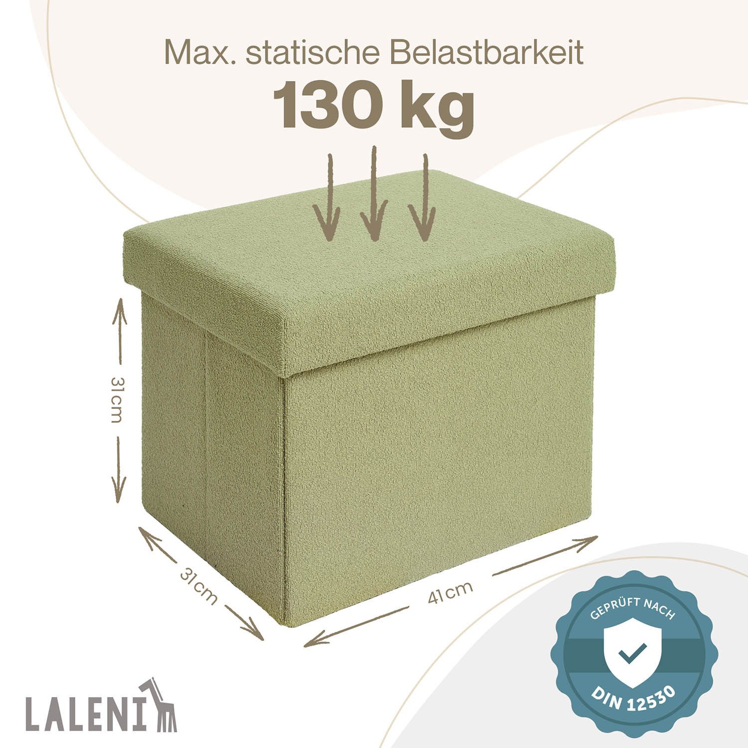 Laleni Sitztruhe Sitzbank mit Stauraum aus robustem Boucle-Stoff, Bequemer Hocker mit Stauraum - Aufbewahrungsboxen – Bild 3 von 5