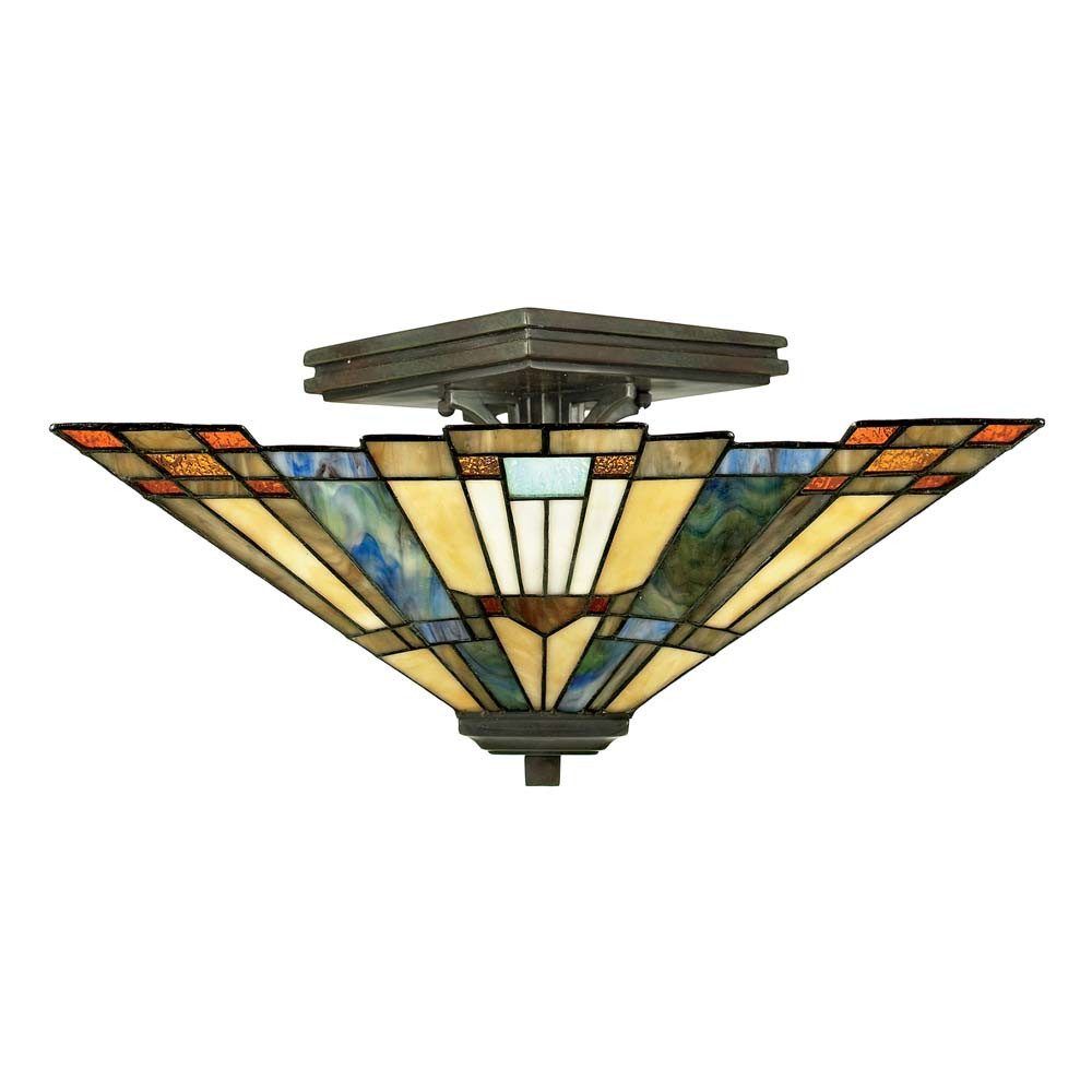 Elstead LIGHTING Wandleuchte, Leuchtmittel nicht inklusive, Wandleuchte Lampe Tiffany-Glas Metall Flurlampe Vintage Bronze D 35,6