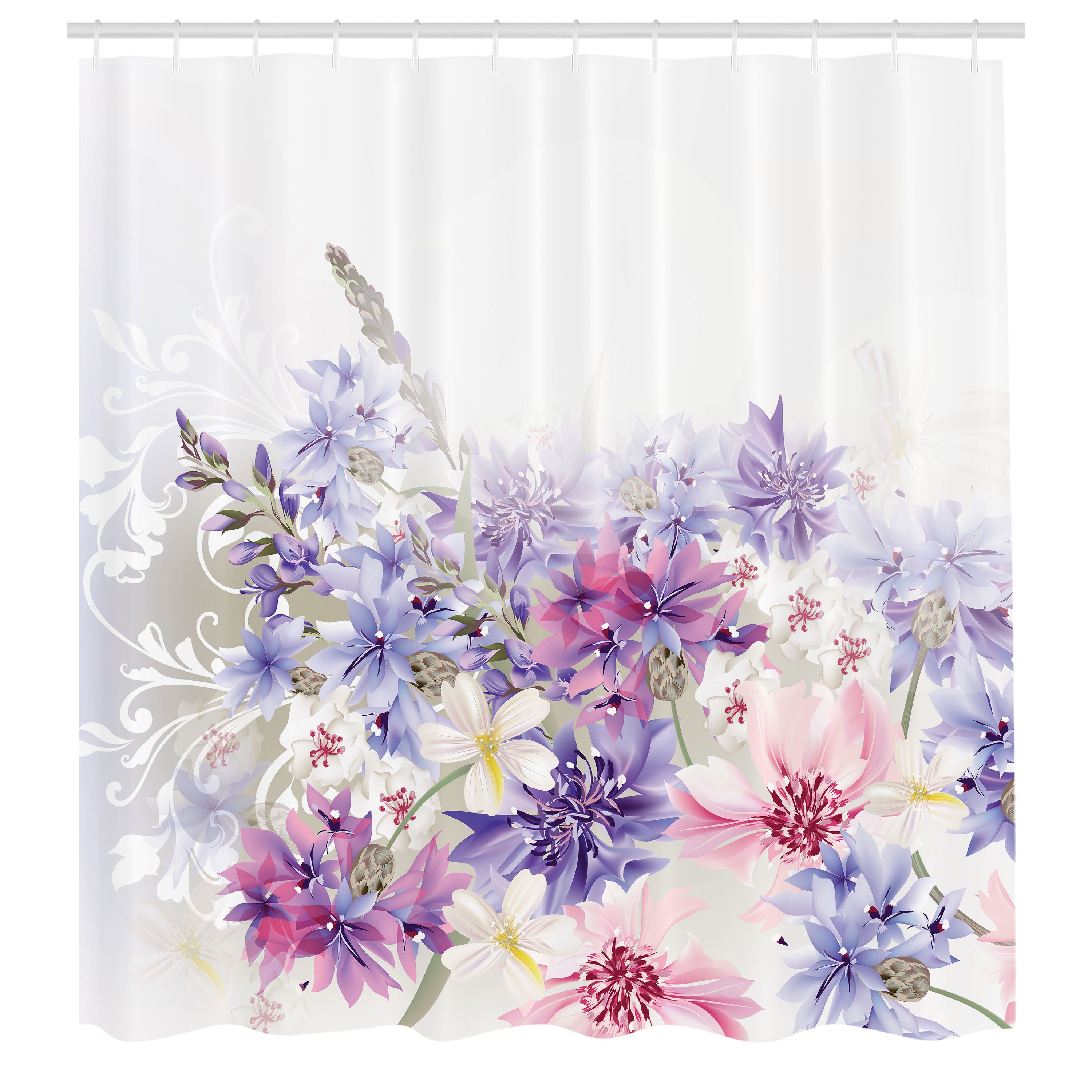 Abakuhaus Duschvorhang Moderner Digitaldruck mit 12 Haken auf Stoff Wasser Resistent Breite 175 cm, Höhe 180 cm, Lavendel Rosa Lila Blumen