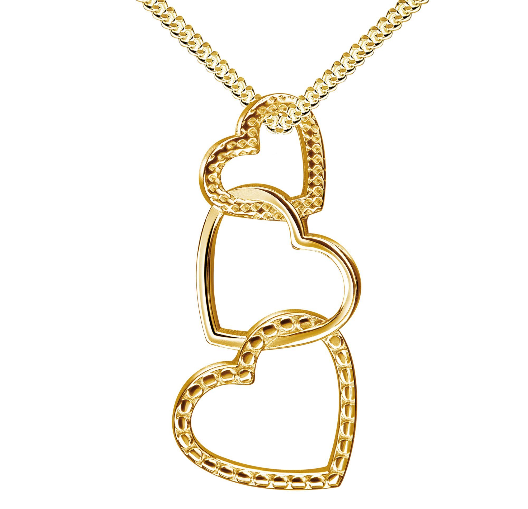 JEVELION Herzkette Herz Anhänger 333 Gold (Goldanhänger, für Damen), Mit Kette vergoldet- Länge wählbar 36 - 70 cm.