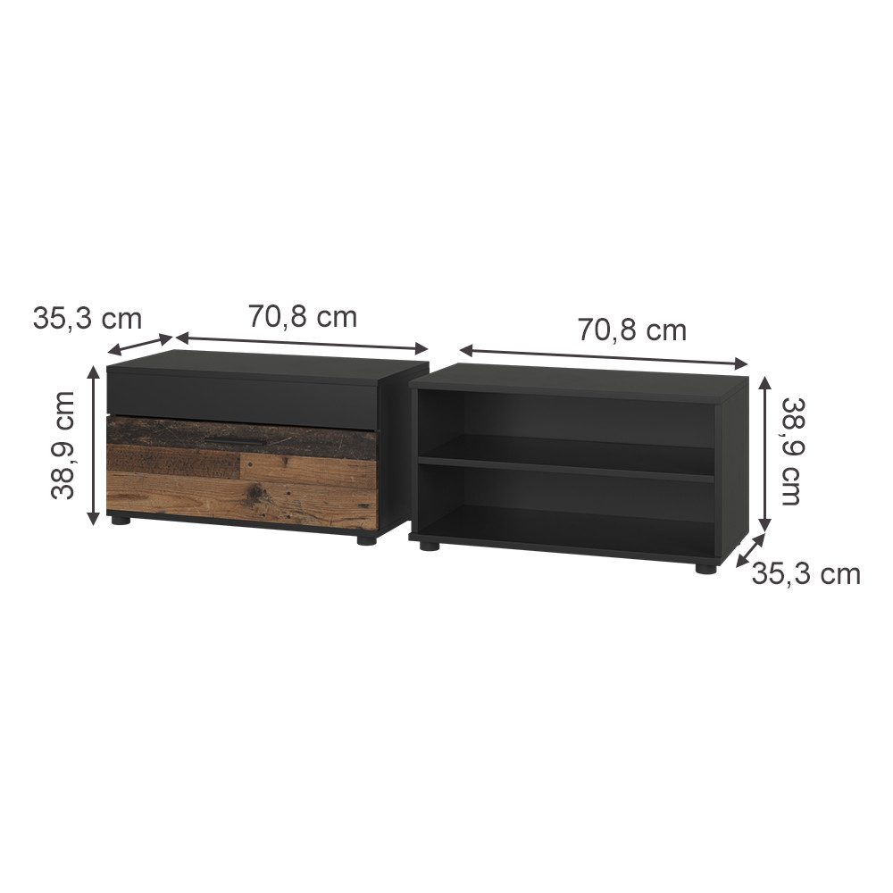 Vicco Wohnwand Berno, Schwarz/Oldstyle, 2 Teile günstig online kaufen