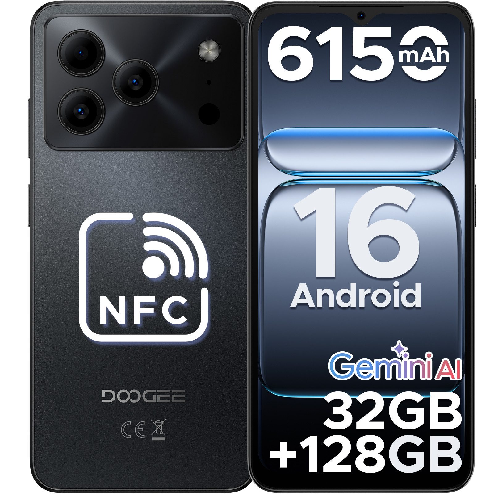 DOOGEE NOTE 56 Pro 6.56" Handy Android 128GB 6150mAh 13MP+90Hz ohne vertrag Smartphone (16,6 cm/6.56 Zoll, 128 GB Speicherplatz, 13 MP Kamera, 4GB+128GB,13+8MP,WIF 5G Android Handy ohne vertrag smartphone)