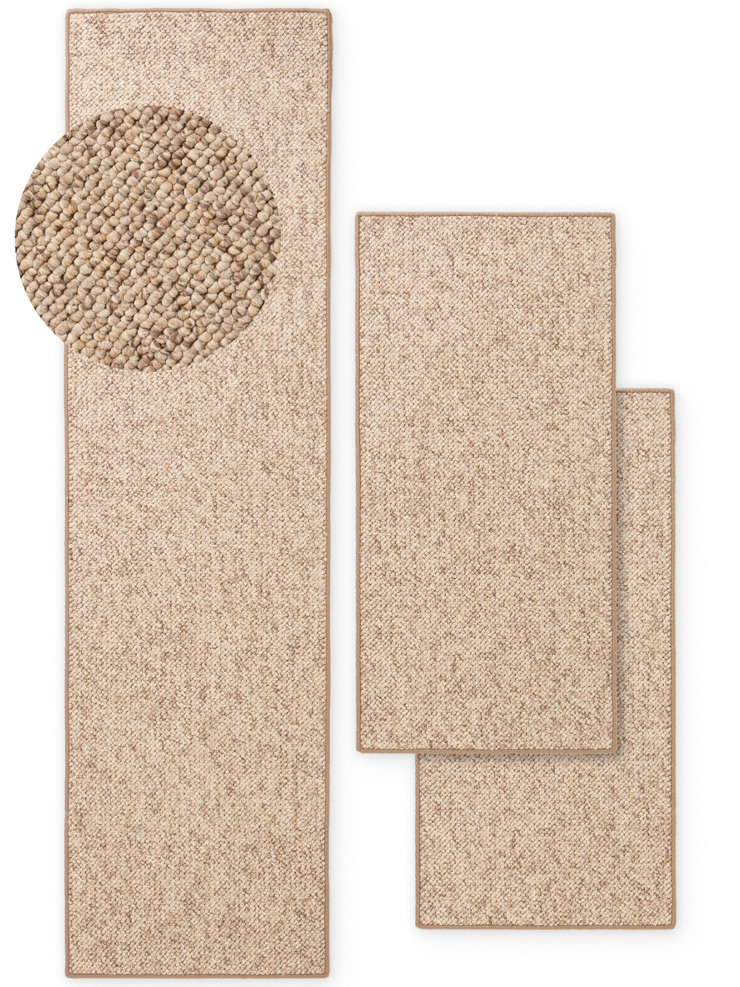 HANSE Home Bettumrandung Wolly 2, Höhe 12 mm, (3-tlg), Bettvorleger, 3-teiliger Läufer Set, Unifarben, Kurzflor, Bettläufer