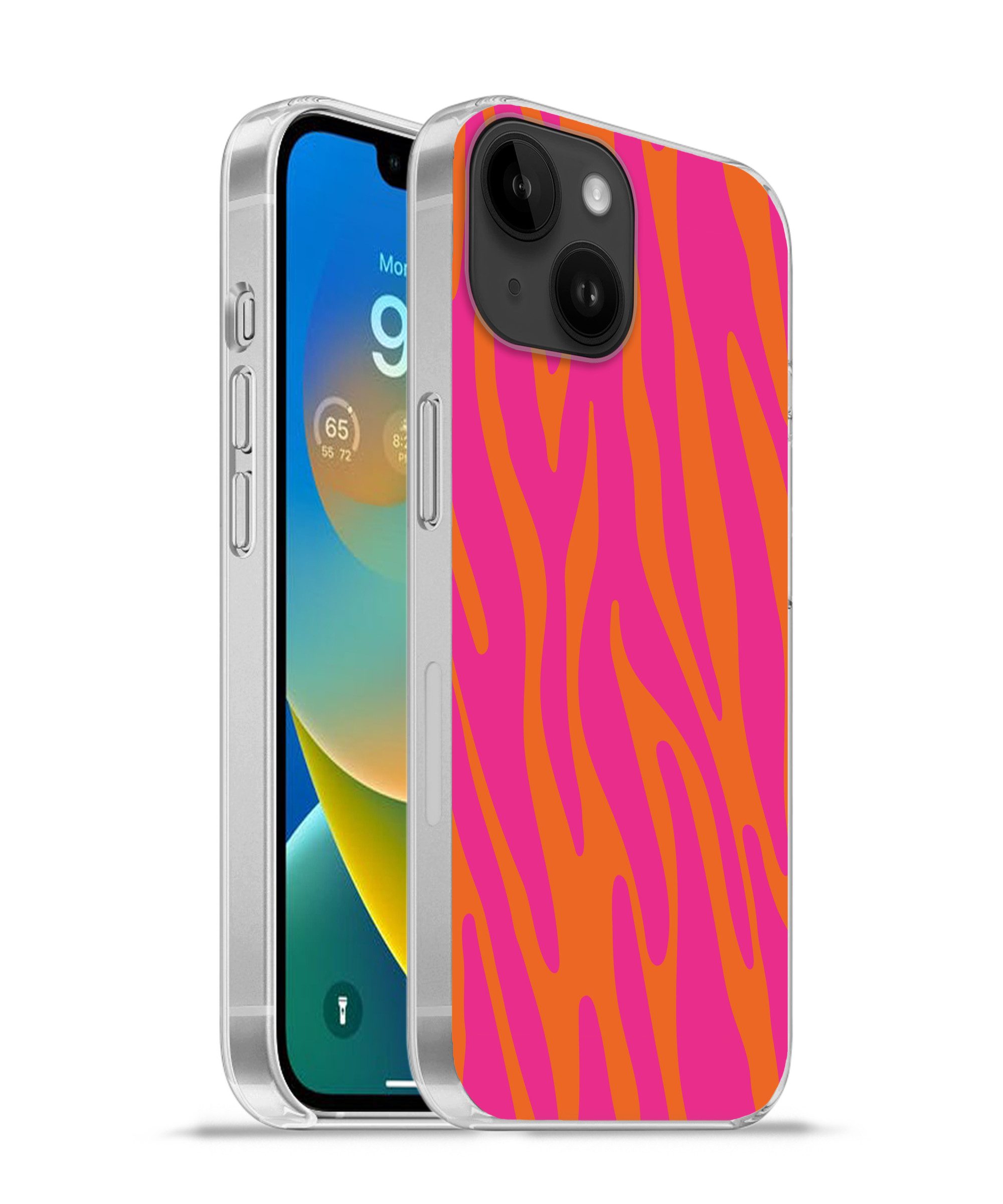 MuchoWow Handyhülle für Apple iPhone 14 Zebramuster - Rosa - Orange - Tiermuster, Smartphone-Bumper, Print, Handy Schutzhülle Dünn
