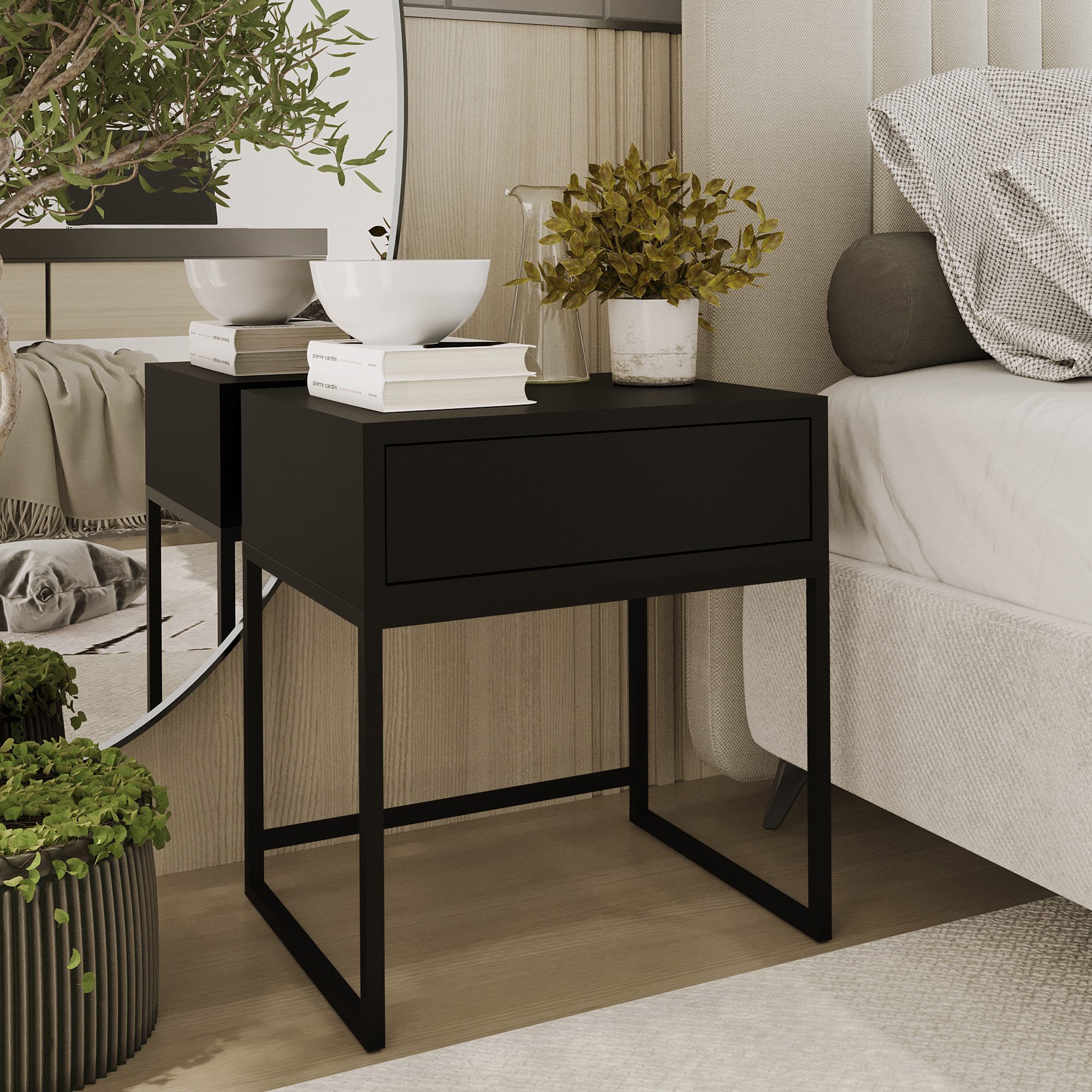 Design Möbel Nachttisch Moderner Nachttisch Glamour mit Schublade Schlafzimmer Metallgestell