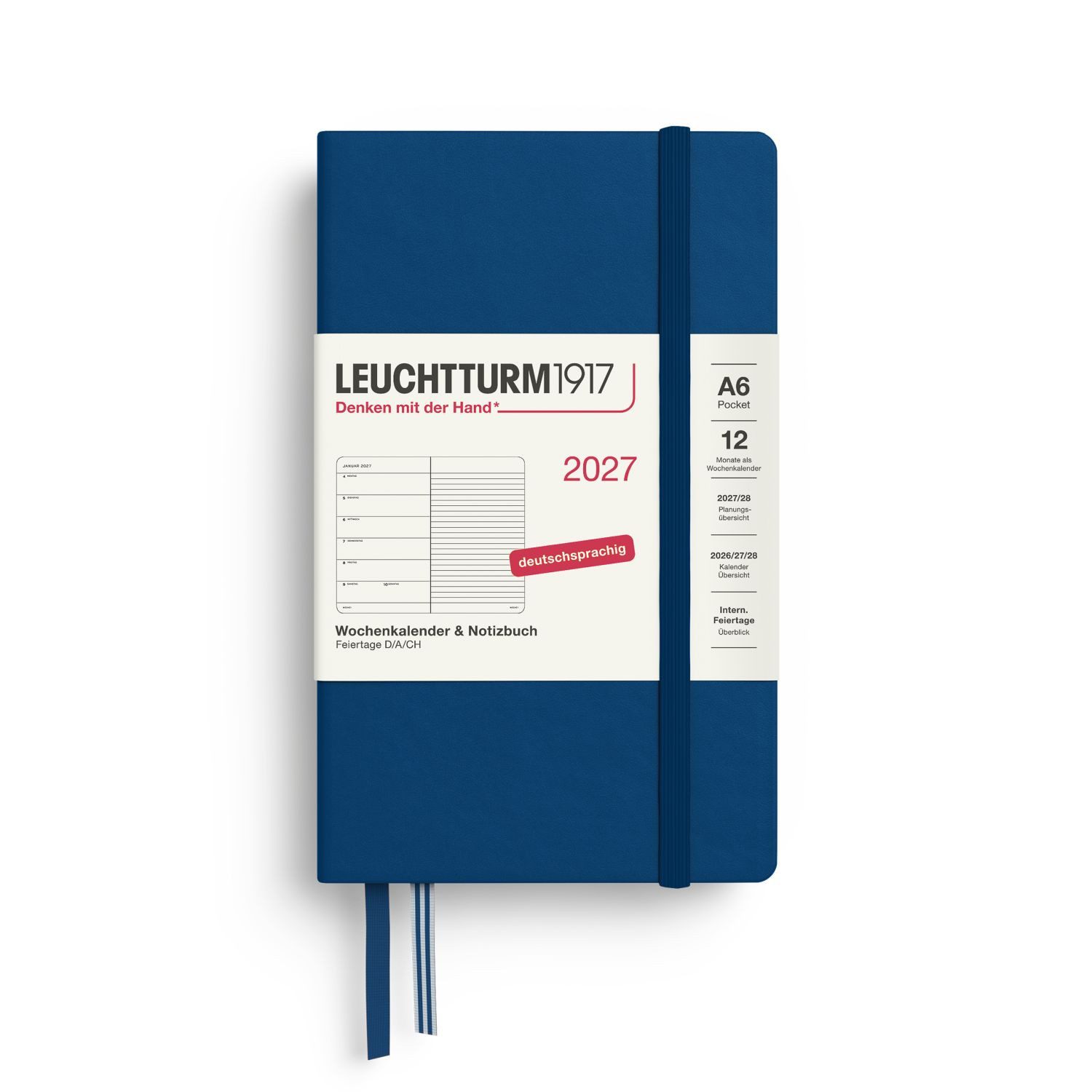 Leuchtturm1917 Taschenkalender Wochenkalender 2027 & Notizbuch Pocket A6 Hardcover Indigo