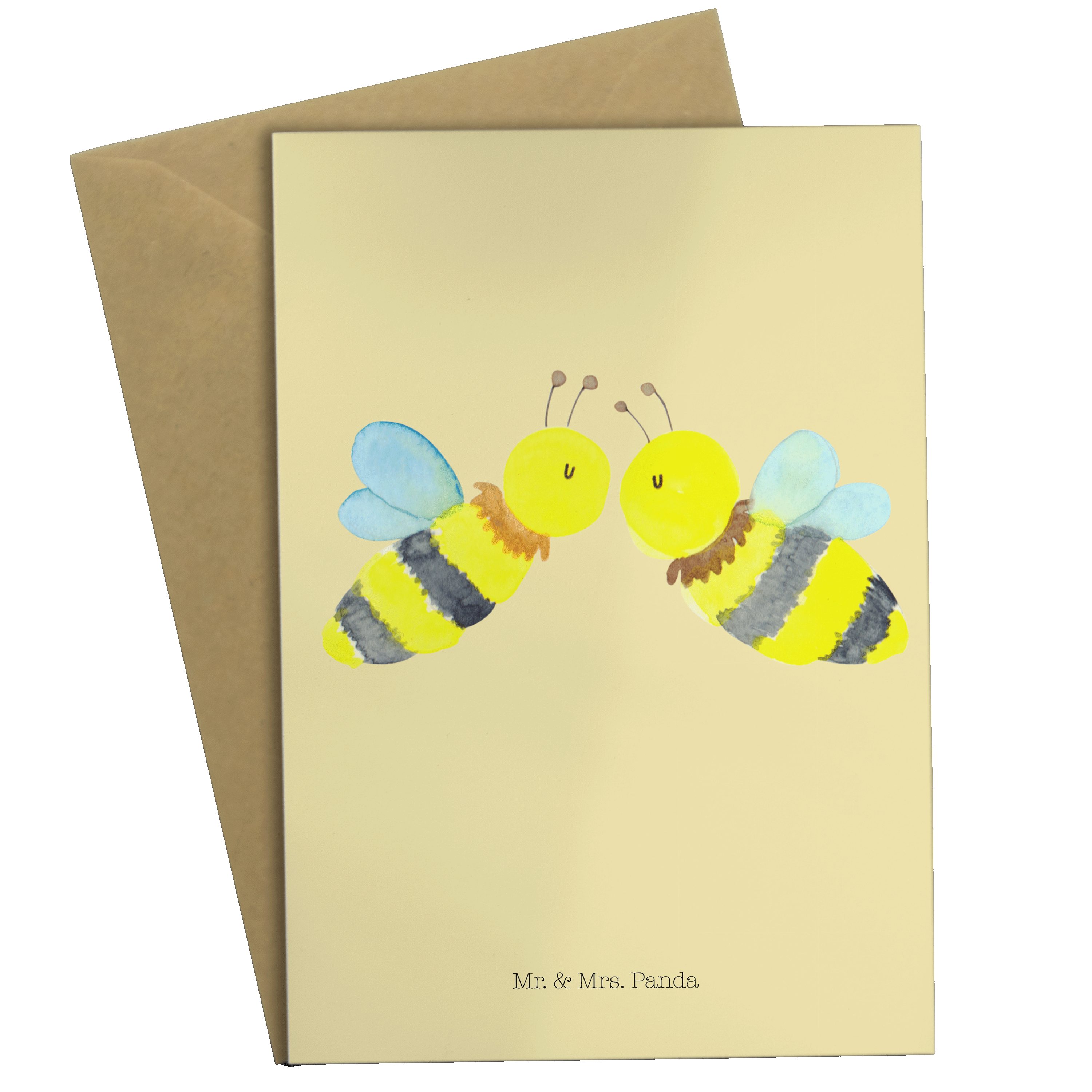 Mr. & Mrs. Panda Grußkarte Biene Liebe - Gelb Pastell - Geschenk, Klappkarte, Einladungskarte, G