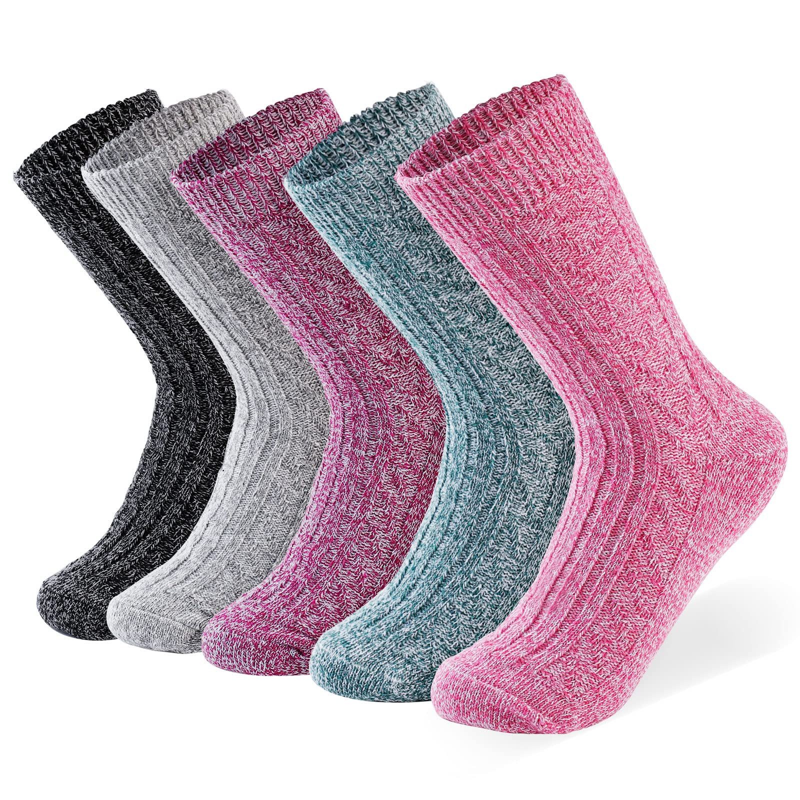 Coonoor Thermosocken 5 Paar Damen Wollsocken, Winter Warme Socken,Dicke Stricksocken 34-40