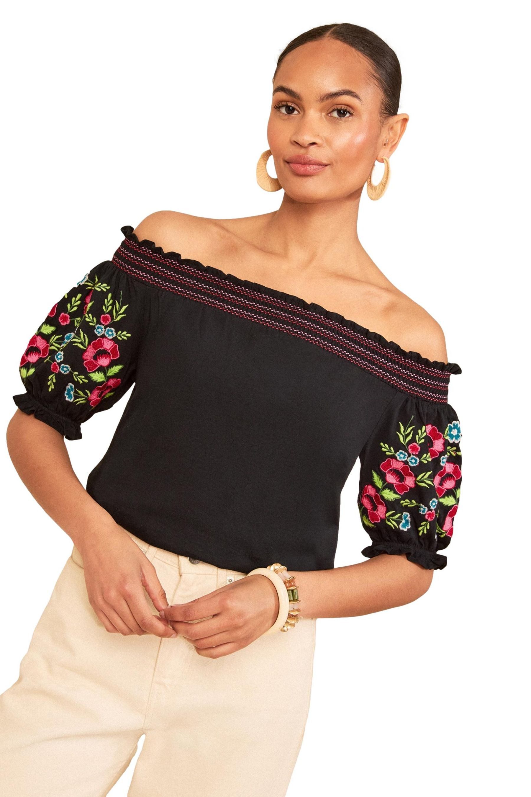 Love & Roses Carmenbluse Love & Roses Besticktes Bardot-Top (1-tlg)