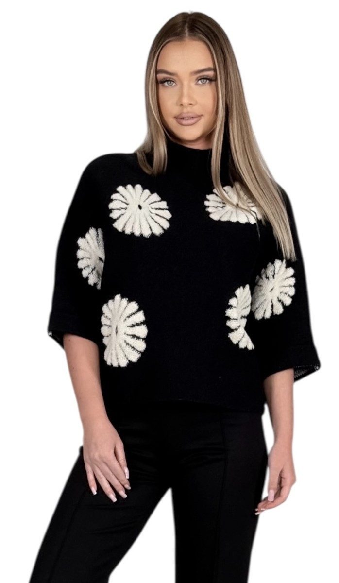Mississhop Rollkragenpullover Damen Pullover mit Blumenmuster M.408