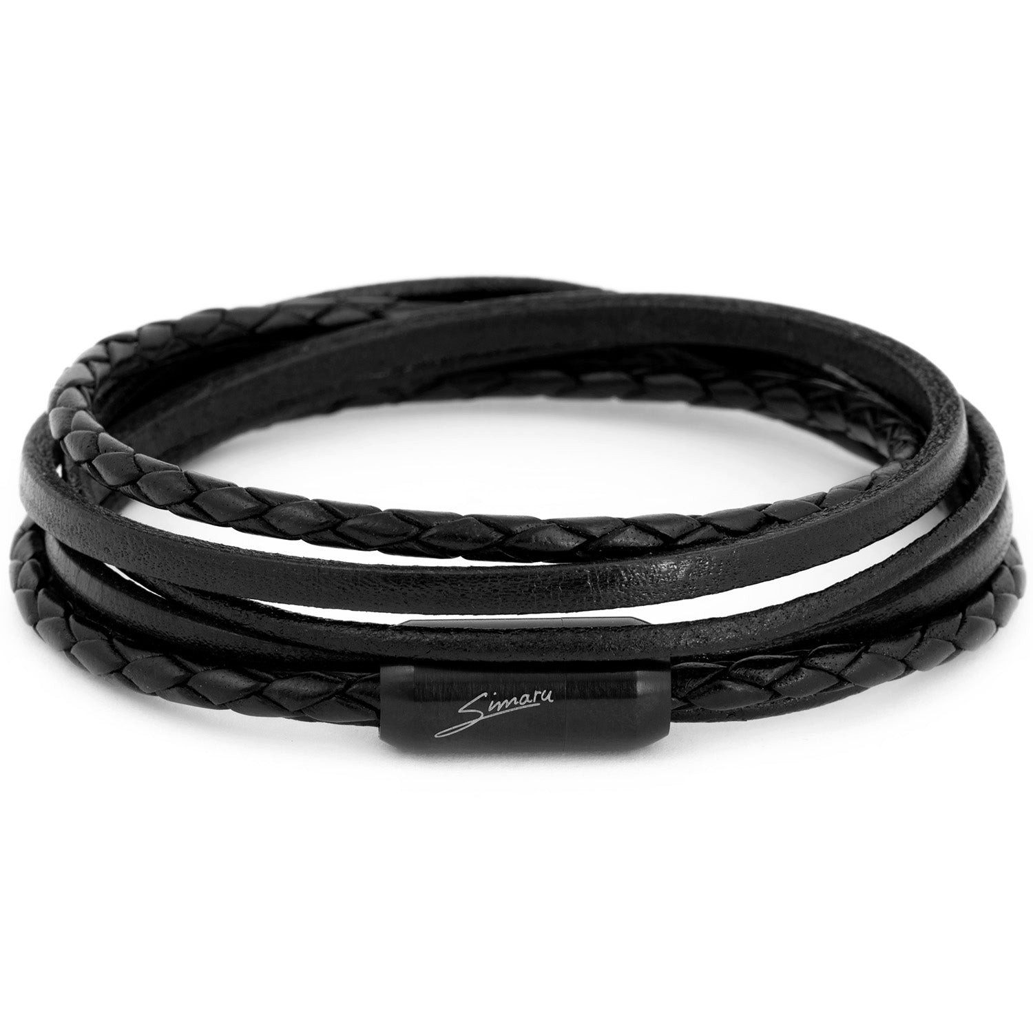 Simaru Lederarmband Made in Germany Leder Armband Herren (Echtes Leder, Handgefertigt, Starker Edelstahl Magnetverschluss, perfektes Schmuck Geschenk), Modell Andes Premium Wickelarmband schwarz und braun