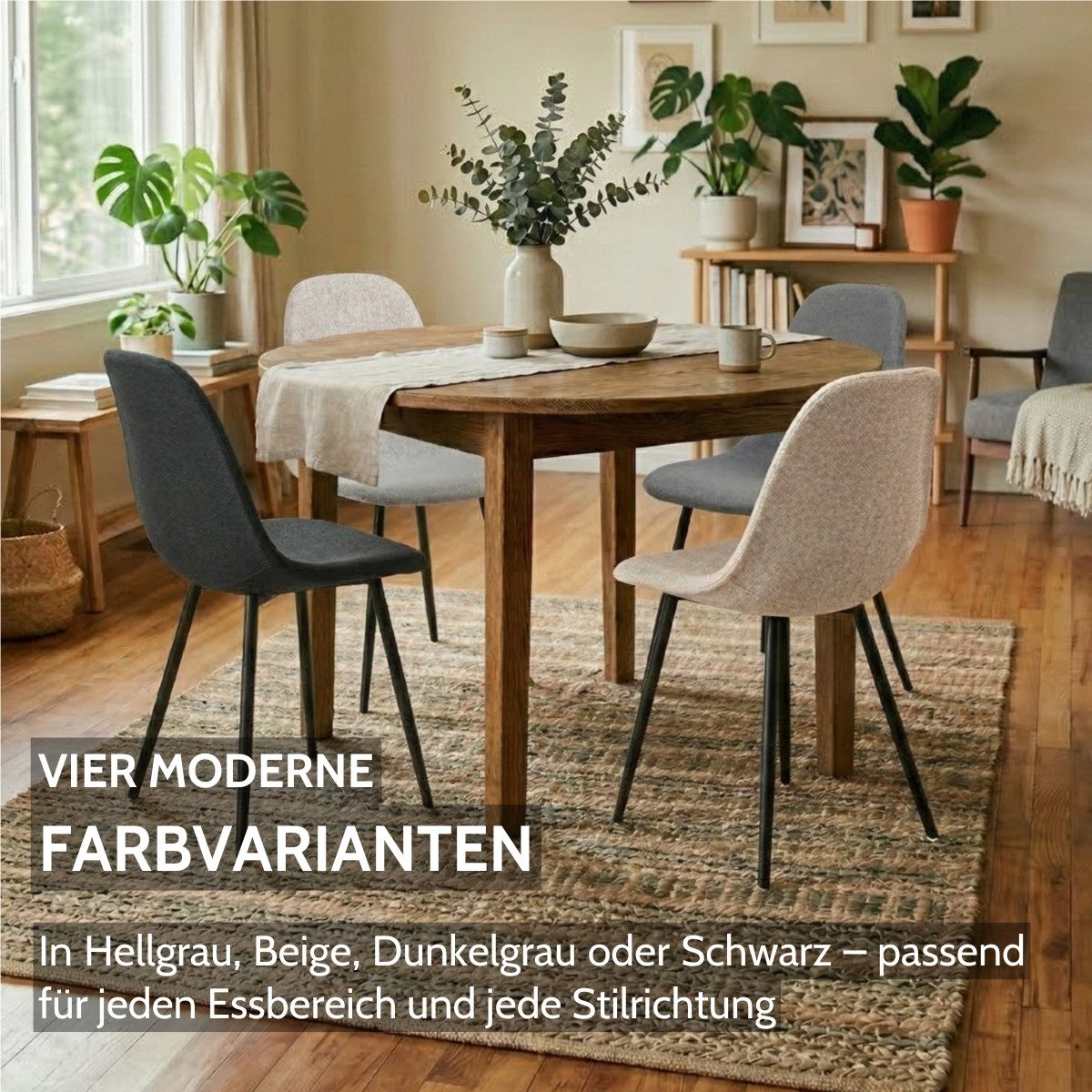 Liadomo Esszimmerstuhl Andre, Küchenstuhl, Stühle, Stuhl für Esszimmer, Stuhlbeine schwarz (4er Set), Stoffbezug in Beige, Dunkelgrau, Hellgrau oder Schwarz, ergonomisch