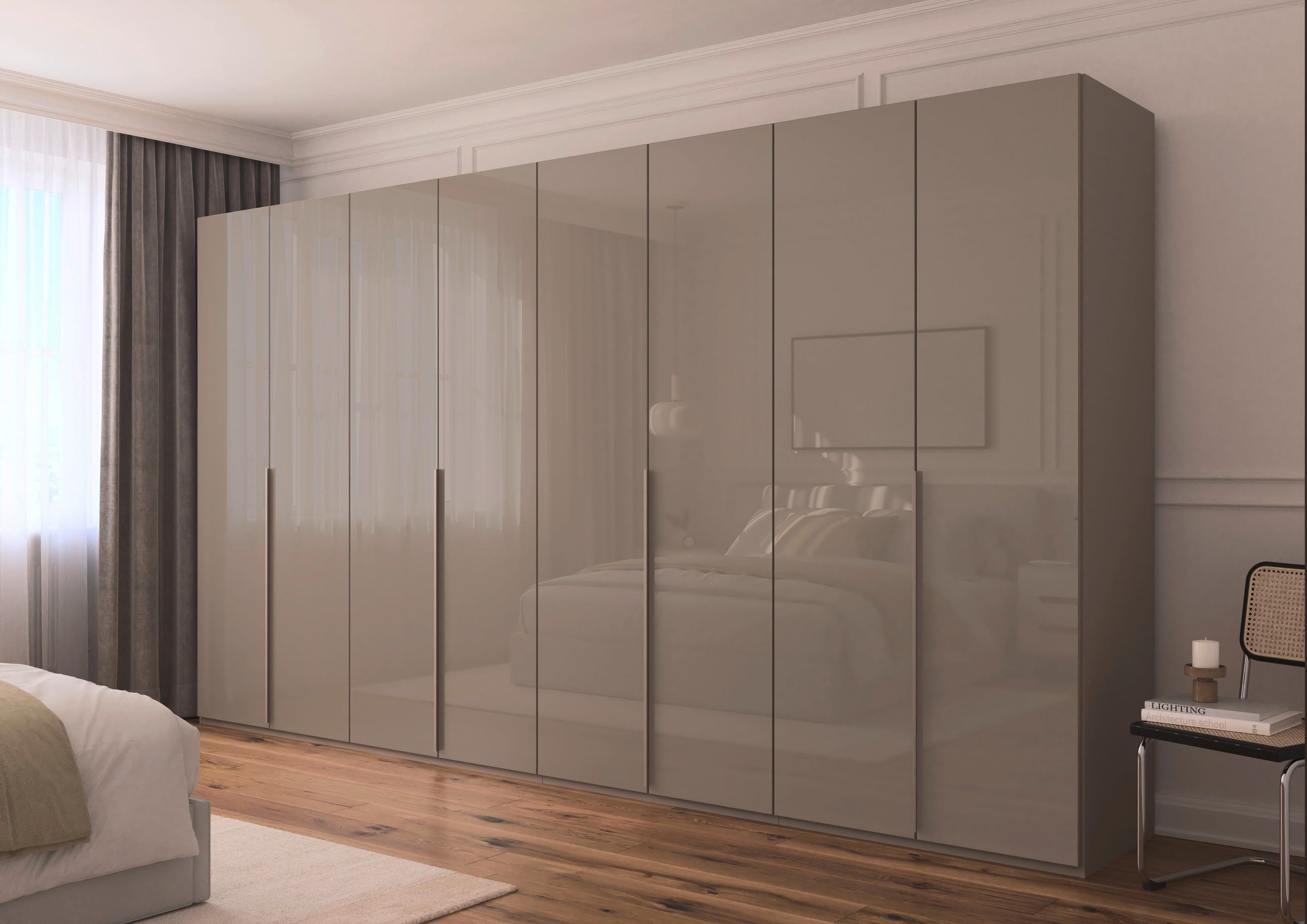 rauch Drehtürenschrank Kleiderschrank Schrank Garderobe Wäscheschrank BESTSELLER MONTCLAR (3 Ausstattungen BASIC/CLASSIC/PREMIUM (SOFT-CLOSE), Breiten 201-400 cm) Front in Glas/Hochglanz/Dekor/Grauspiegel in 5 Breiten MADE IN GERMANY
